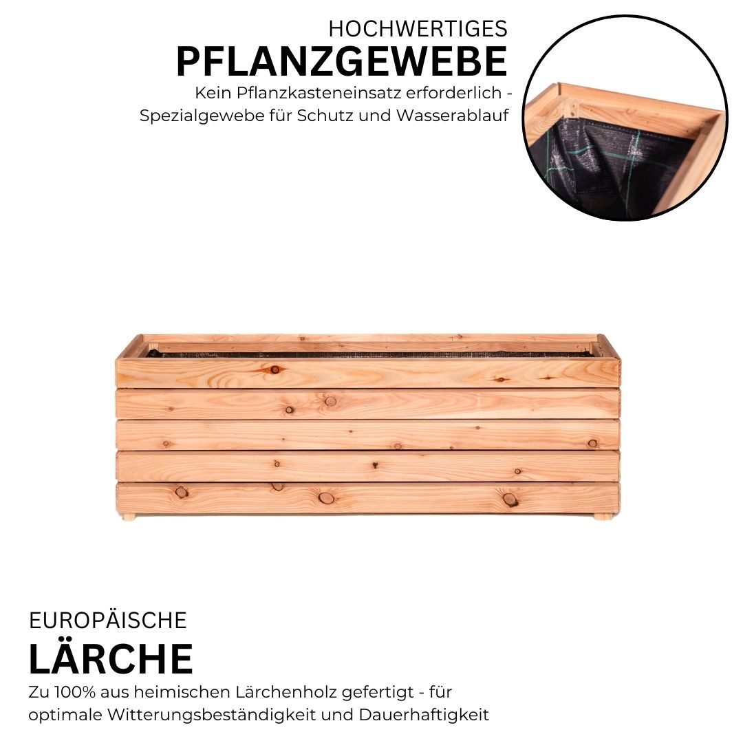 Mega-Holz Hochbeet Balkon-Hochbeet Lärche MODULO - L (Funktionsset, 2er Set besteht aus 2x Pflanzkübel Modulo 120x30x39), Modular