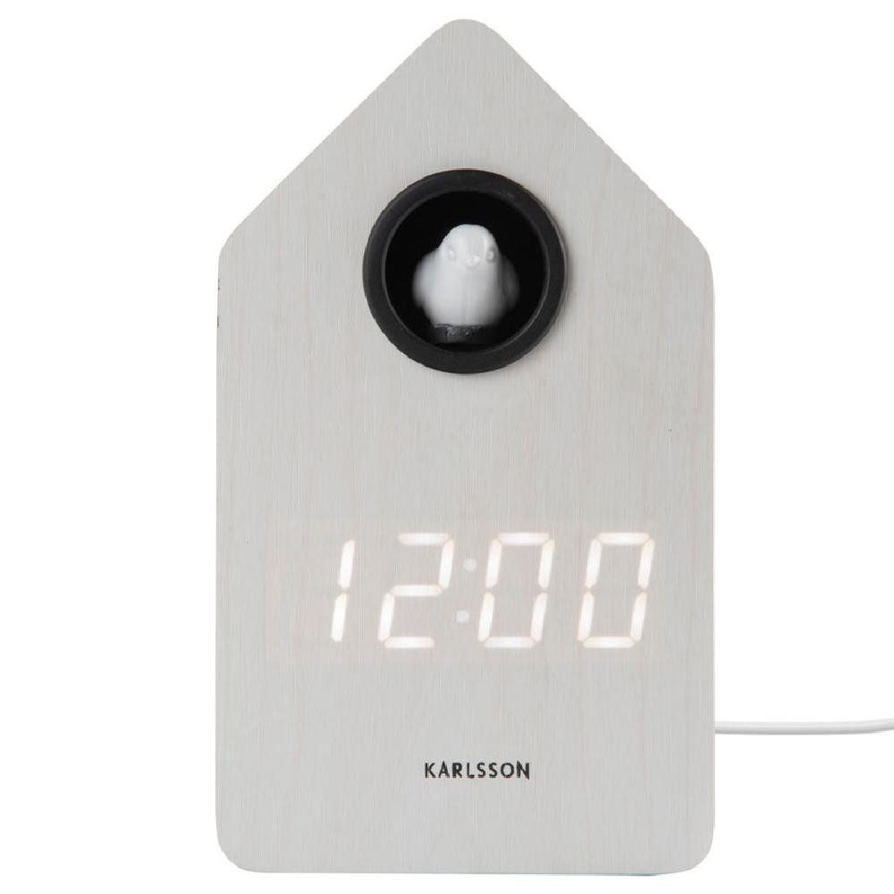 Karlsson Uhr Kuckucksuhr Wecker Alarm Clock Cuckoo LED Weiß Holz Veneer günstig online kaufen