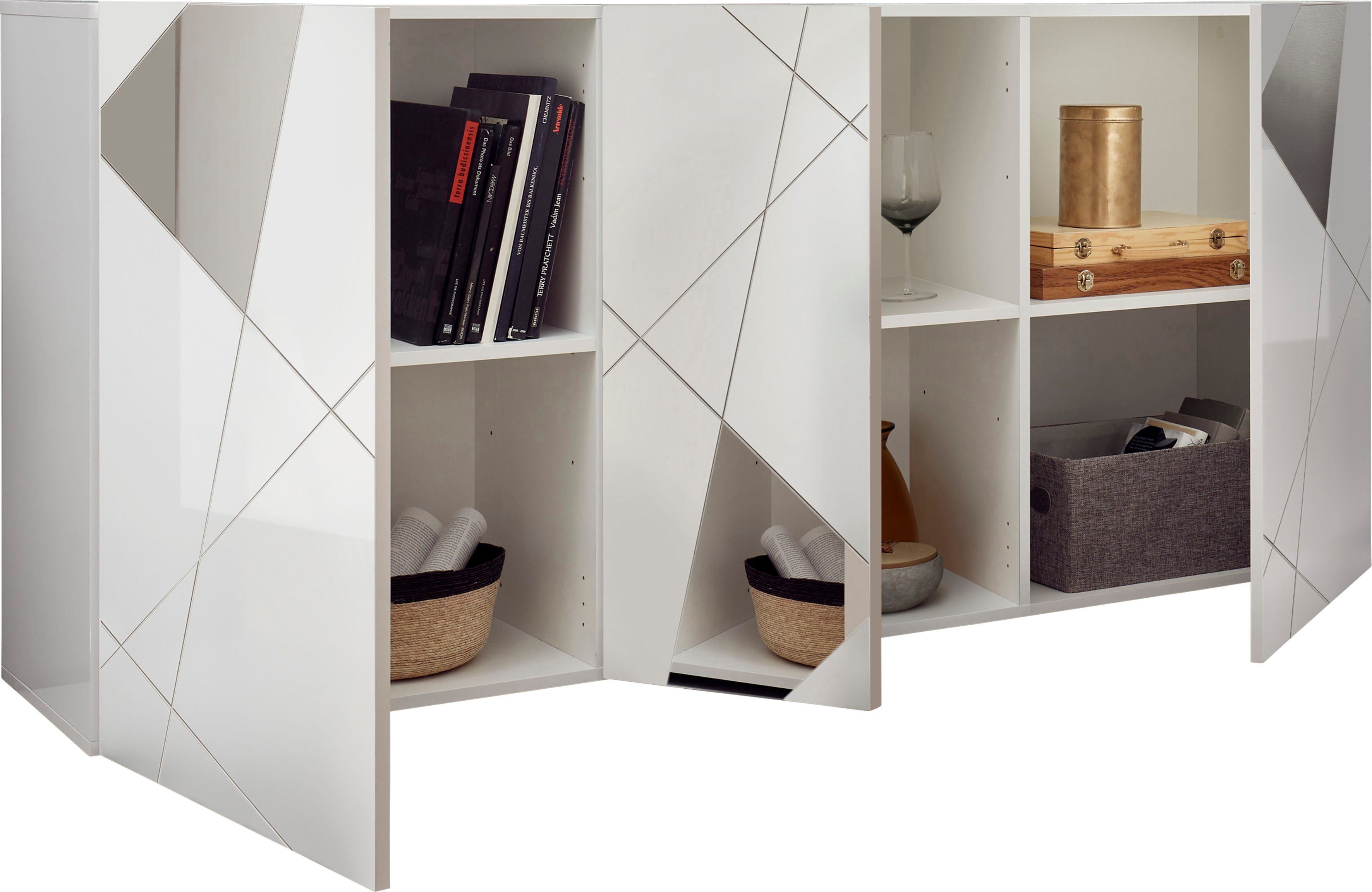 Home affaire Sideboard Vittoria, Breite 181 cm, Front mit Siebdruck und Spiegel