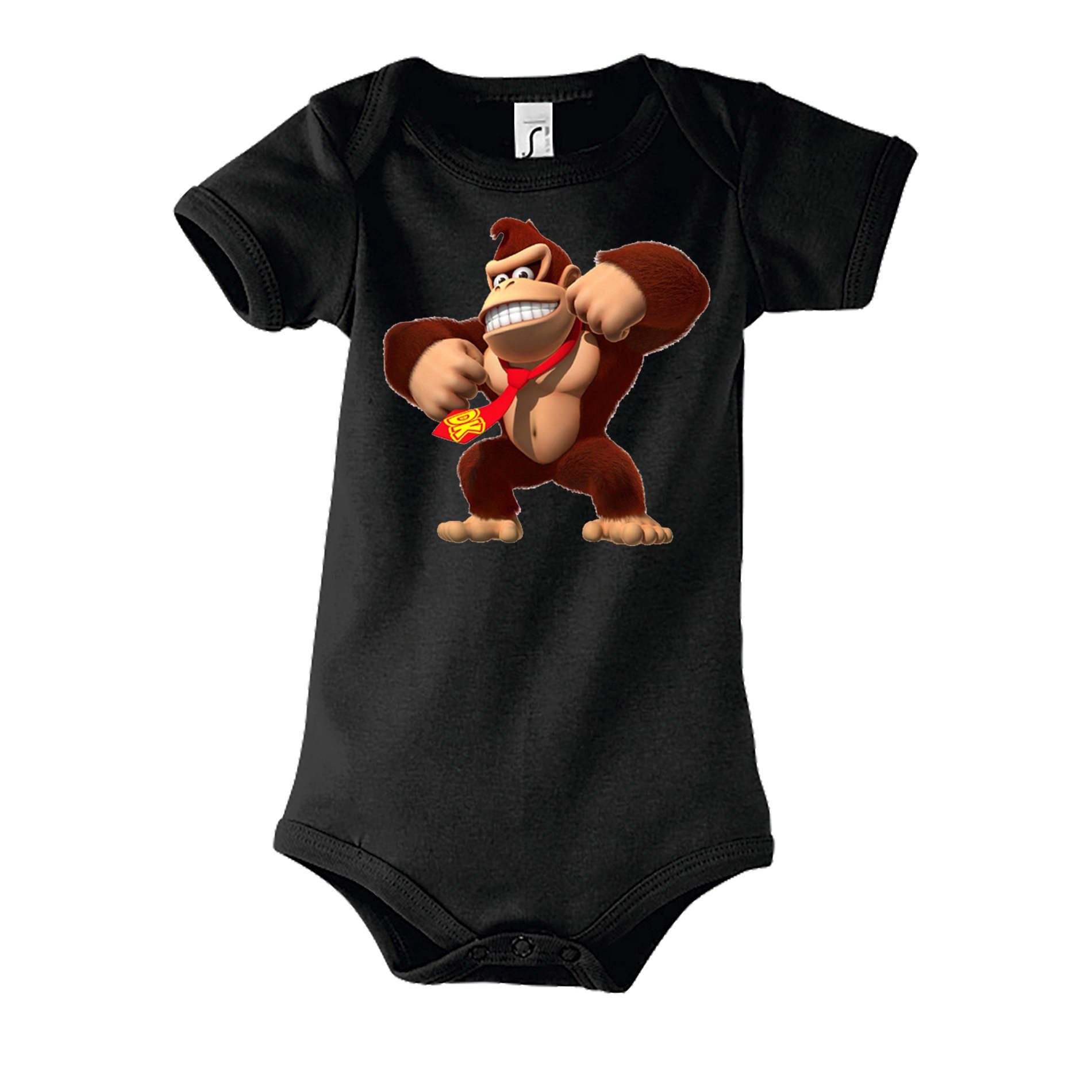 Blondie & Brownie Strampler Kinder Baby Donkey Kong Gorilla Affe Nintendo mit Druckknopf Schwarz