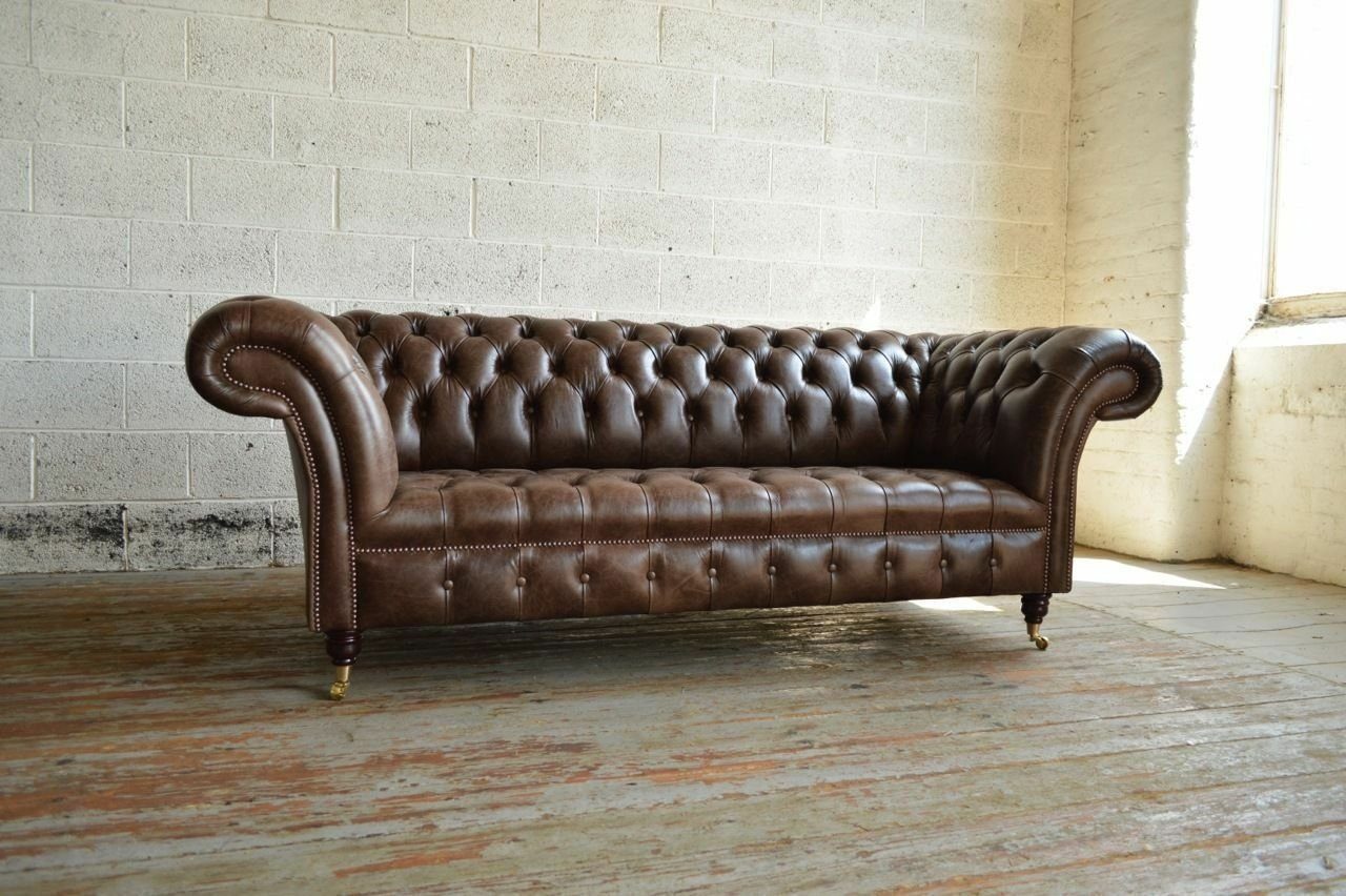 JVmoebel 3-Sitzer Chesterfield Design Polster Couch Leder Sofa Luxus 100% Leder Sofort