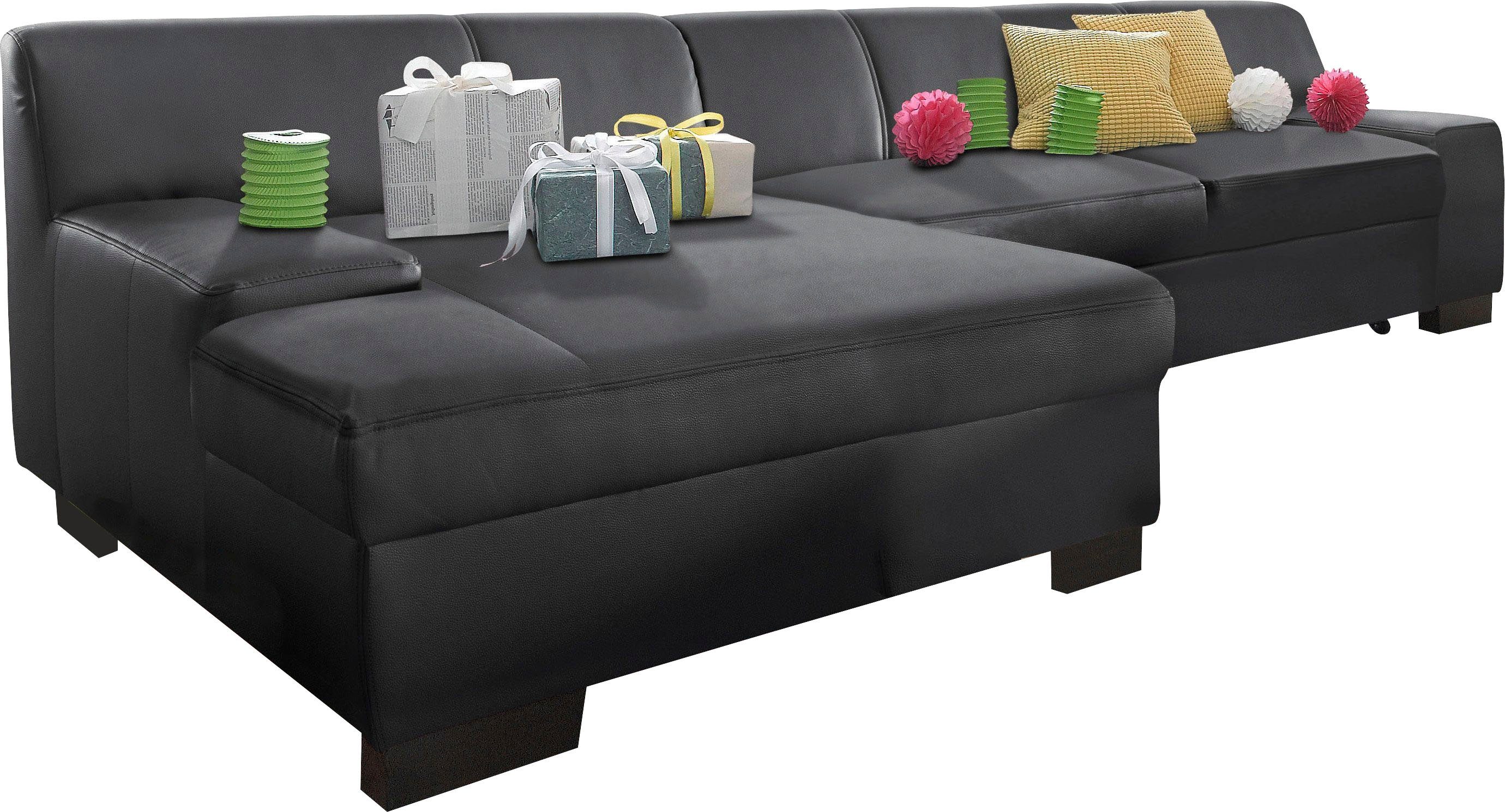 DOMO collection Ecksofa Norma, elegant & modern, mit flachen Armlehnen, Breite 268cm, L-Form, wahlweise mit Bettfunktion