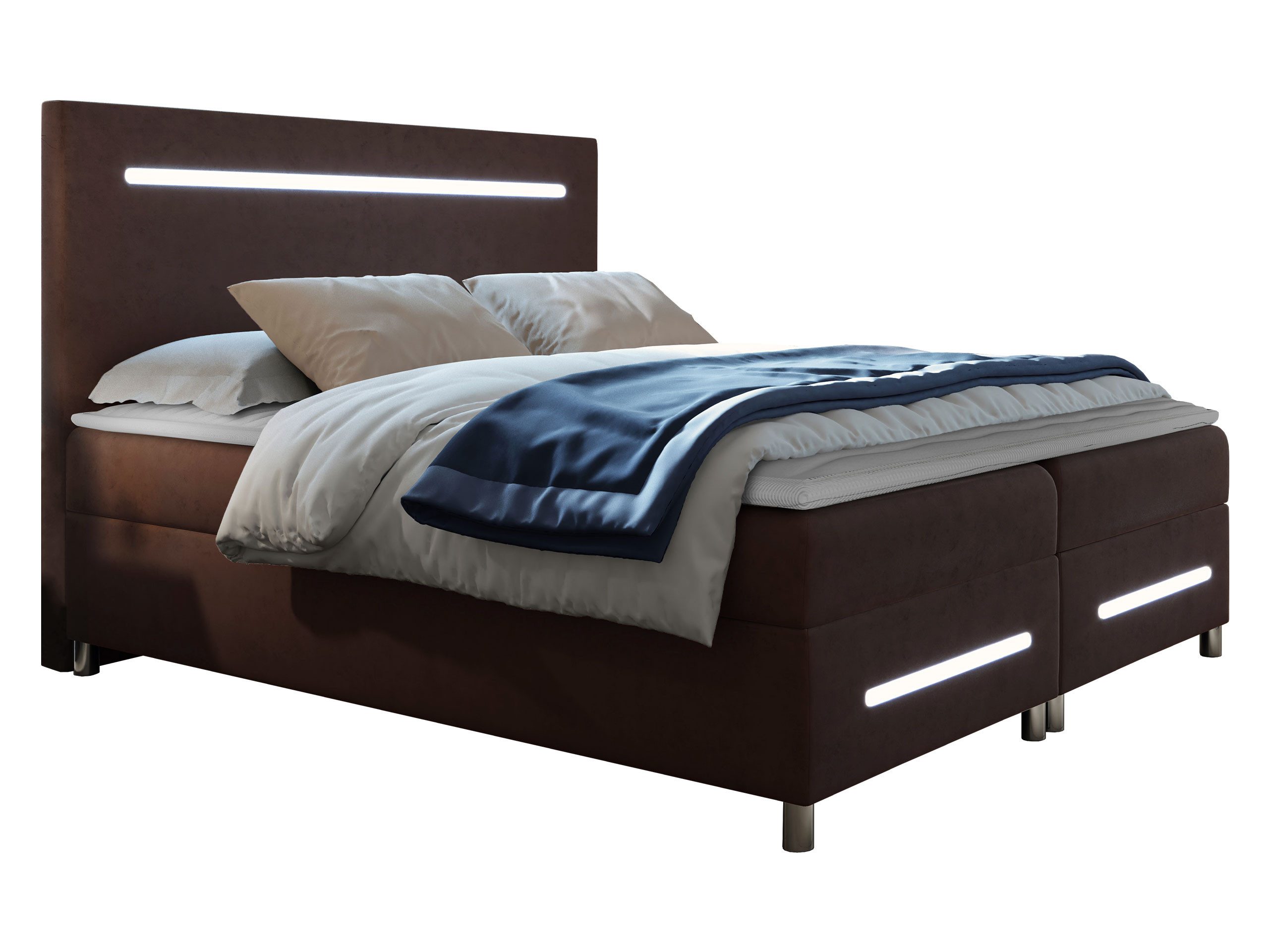 MIRJAN24 Boxspringbett Enter LED (mit Hauptmatratze, Topper und LED-Beleuchtung), Doppelbett mit zwei Bettkästen für die Bettwäsche