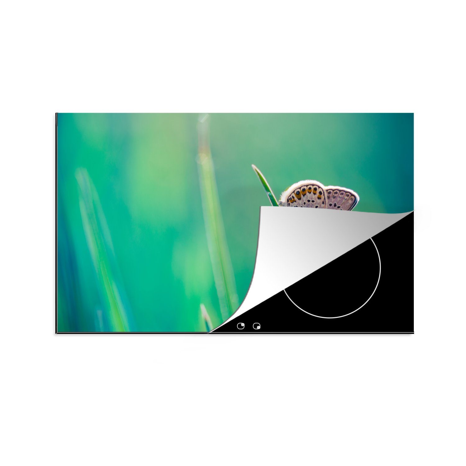 MuchoWow Herdblende-/Abdeckplatte Schmetterling - Gras - Licht, Vinyl, (1 tlg), 81x52 cm, Induktionskochfeld Schutz für die küche, Ceranfeldabdeckung | Herdabdeckplatten