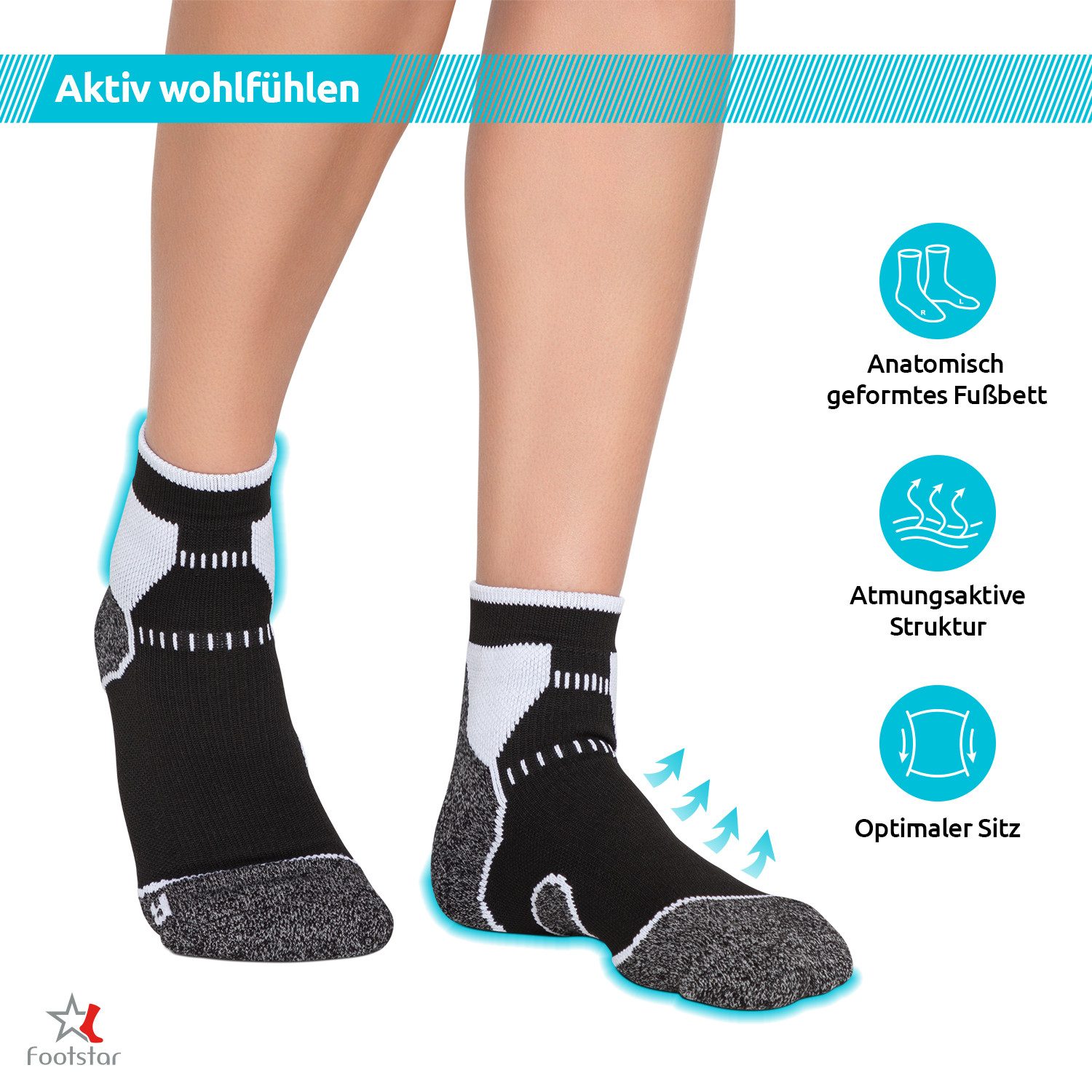 Footstar Sportsocken Damen & Herren Funktions Sport Socken (6 Paar) Laufsocken