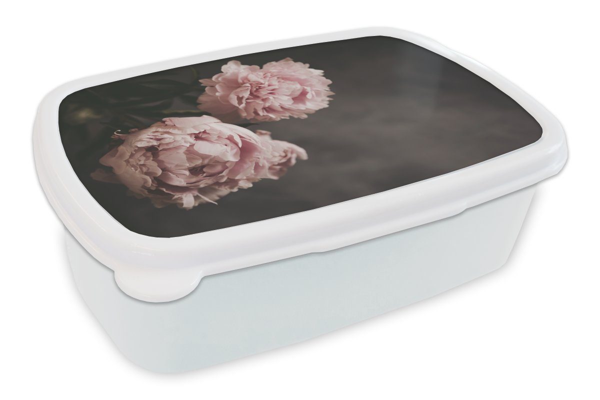 MuchoWow Lunchbox Blumen - Rosa - Pfingstrose - Stilleben, Kunststoff, (2-tlg), Brotbox für Kinder und Erwachsene, Brotdose, für Jungs und Mädchen weiß