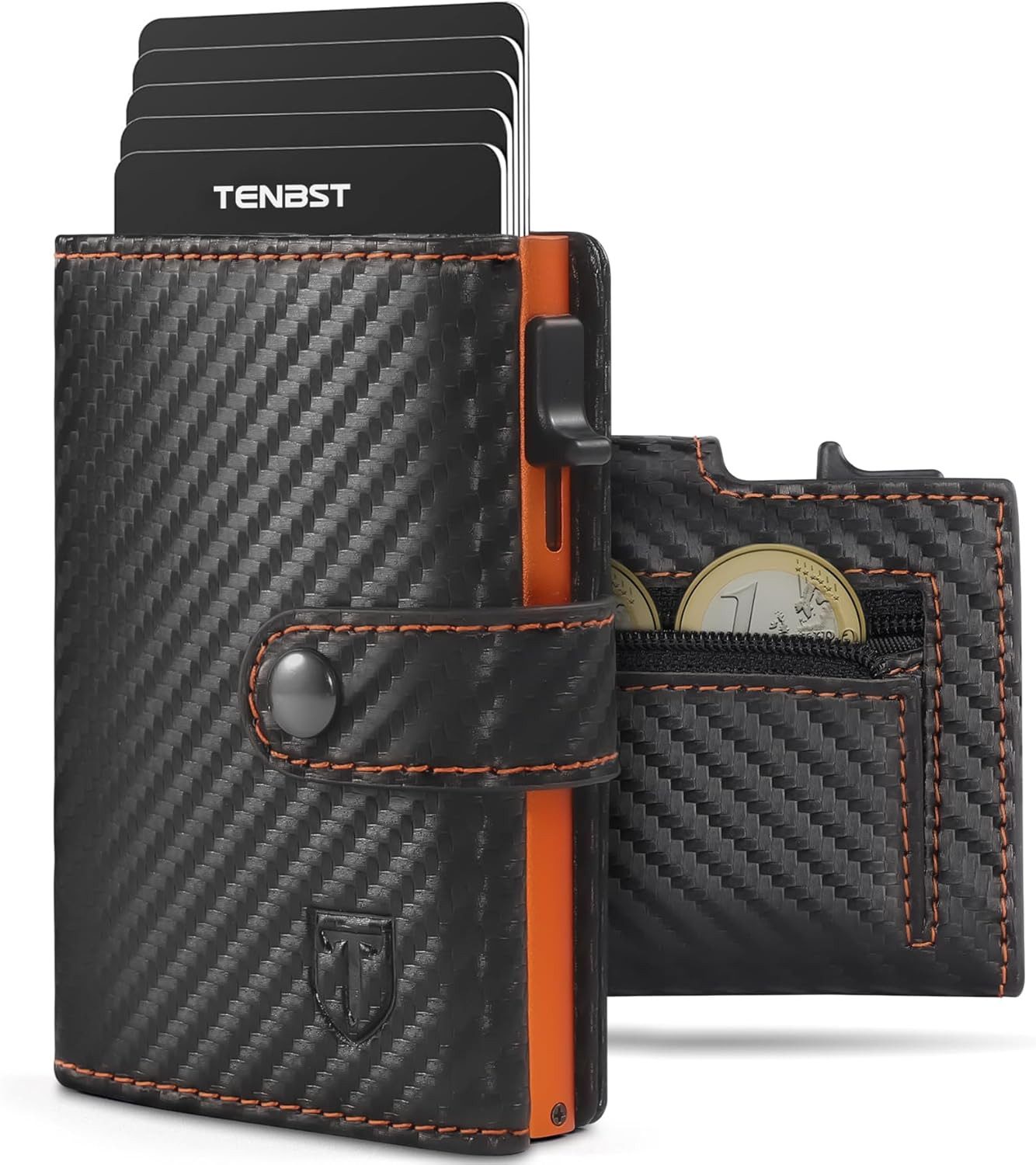 TEEHON Geldbörse Geldbeutel Herren mit Münzfach & RFID Schutz (Slim Wallet Kartenetui Klein, Portmonee Geldbörse Herren), für Kreditkarten Kreditkartenetui - Schwarz & Orange