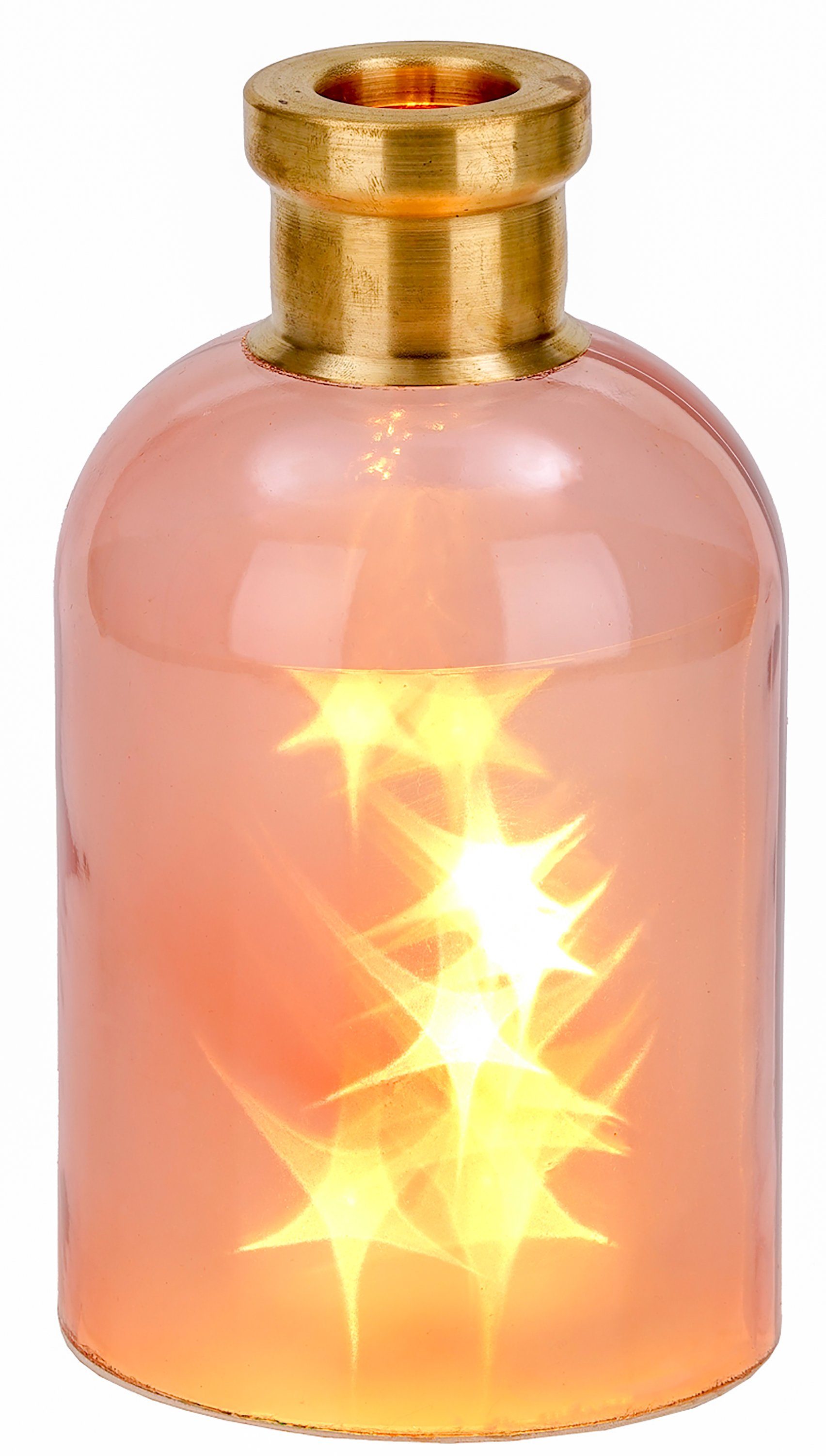 BRUBAKER LED Dekolicht Lichterflasche "Magie" mit 10 LED Sternen, LED Lichterkette, Warmweiß, Dekoleuchte, Party Licht Deko, Höhe 24 cm Rosa