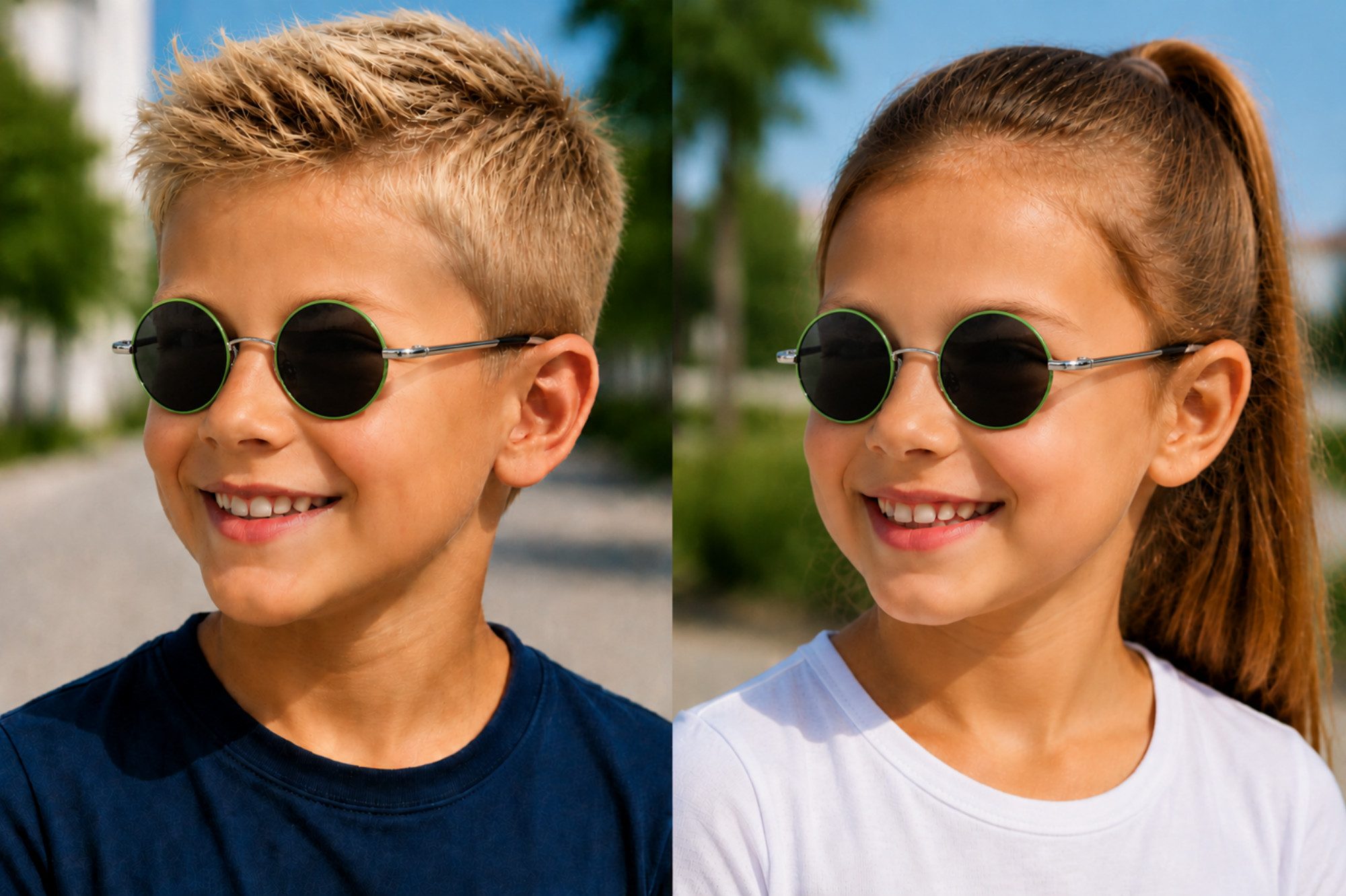 Rennec Sonnenbrille Kinder Nickelbrille Polarisiert UV400 Runde Gläser Jungen und Mädchen von 5 bis ca 9 Jahren, Linsen Schwarz Getönt