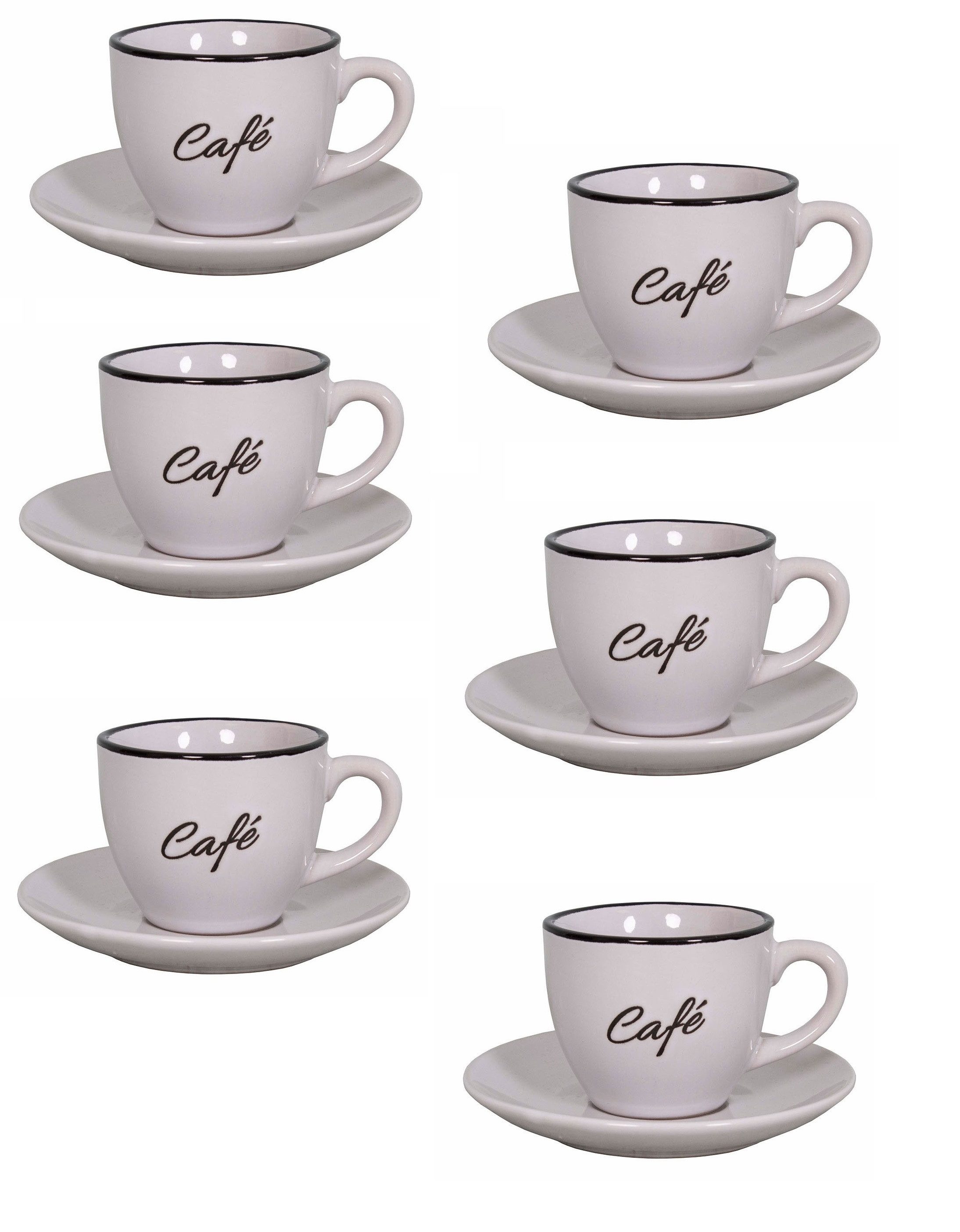 AnticLine Tasse 6er Set weiß Espressotassen mit Unterteller Mokkatassen Antic Line, Steingut