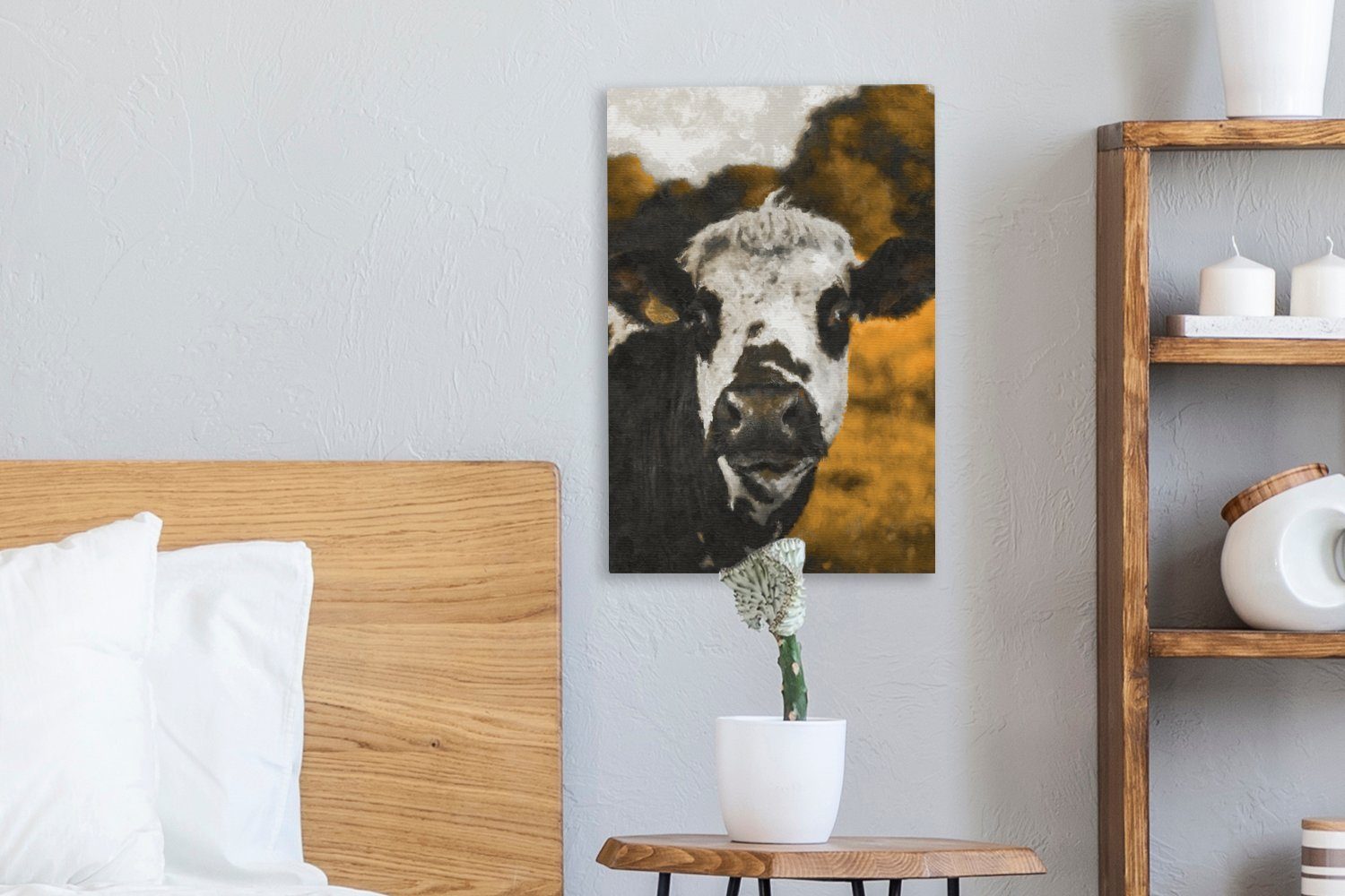 20x30 bespannt Kuh - - OneMillionCanvasses® Leinwandbild (1 Zackenaufhänger, Leinwandbild cm inkl. Querformat fertig St), Gemälde, Schwarz,