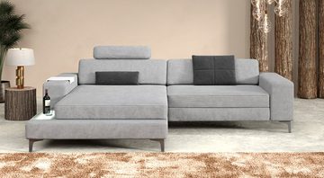 BULLHOFF Ecksofa Designsofa Ecksofa »MÜNCHEN IV« Eckcouch L-Form Sofa LED Couch Wohnlandschaft grau XXL Ottomane