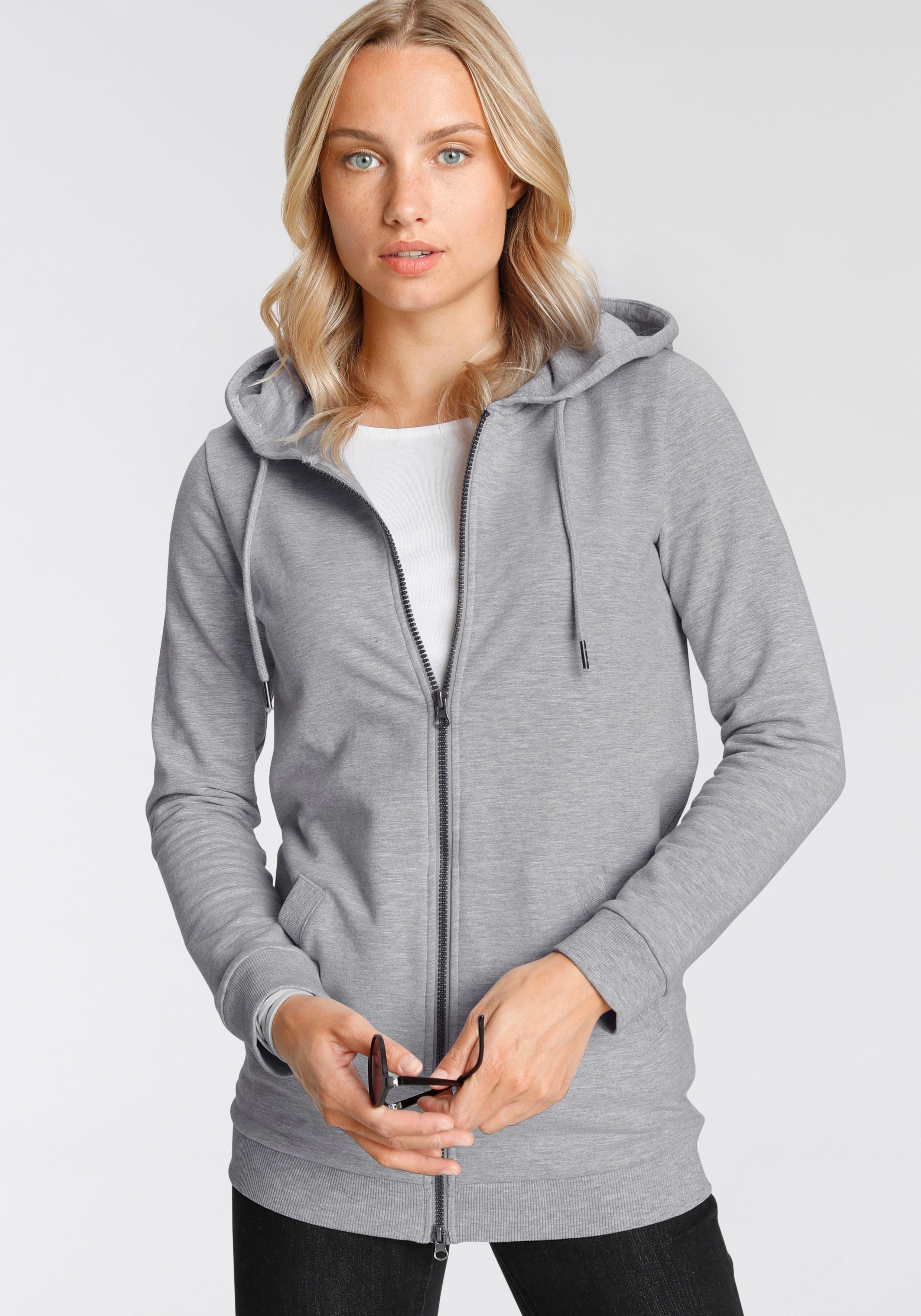 Flashlights Sweatjacke in langer Form mit Zipper hellgrau-meliert | Jacken