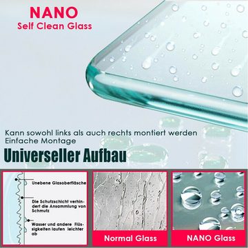SONNI Badewannenaufsatz NANO Glas, 80x140cm, Badewannenaufsatz mit Seitenwand, Einscheibensicherheitsglas mit Nano Beschichtung, für Badezimmer, faltbar