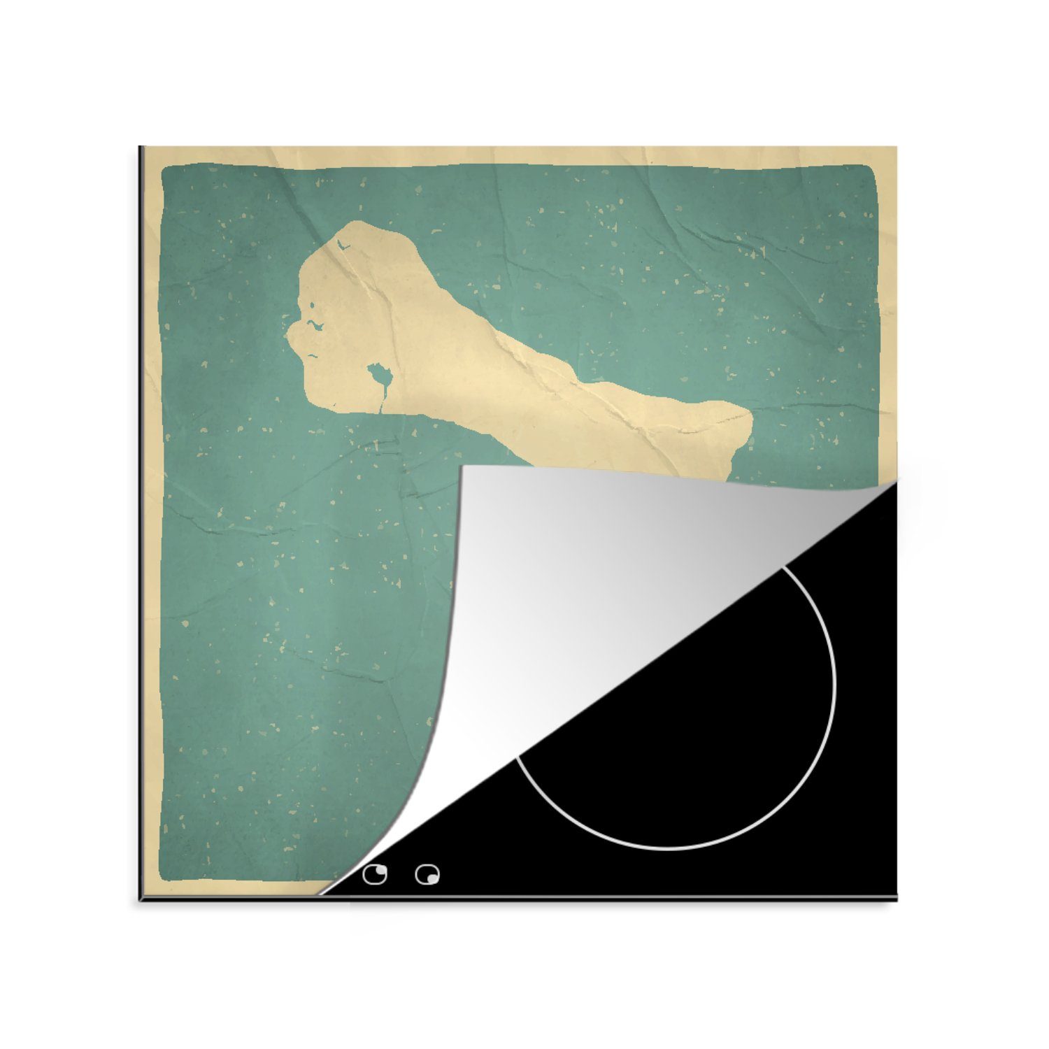 MuchoWow Herdblende-/Abdeckplatte Eine Illustration der Insel Bonaire auf einem alten Papier, Vinyl, (1 tlg), 78x78 cm, Ceranfeldabdeckung, Arbeitsplatte für küche
