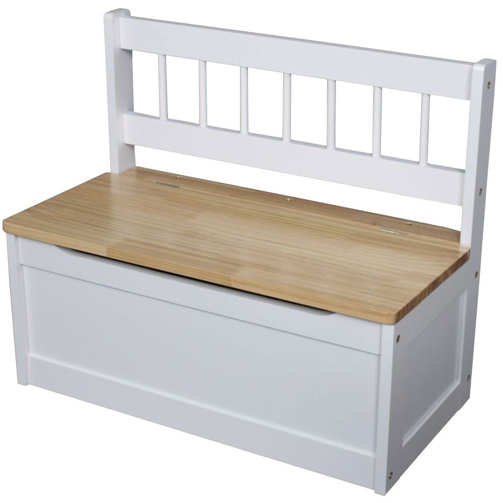 Harms Import Sitzbank, Kinder Truhenbank Sitzbank 2 in 1 Spielzeugkiste weiß braun 60 x 50 cm