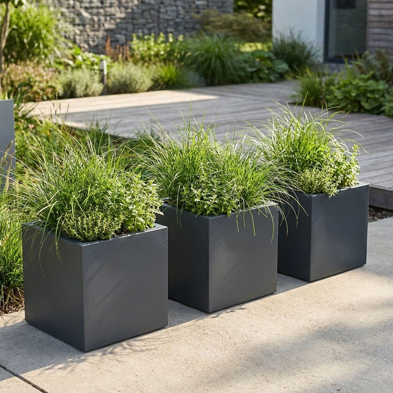 Prosperplast Blumentopf Pflanzkasten Anthrazit 38cm, 25L Blumentopf, quadratisch, frostsicher (3 St., 1er-Set & 2er-Set & 3er-Set), Quadratischer 25L Kunststoff-Pflanzkübel mit UV-Schutz & Wasserauslass