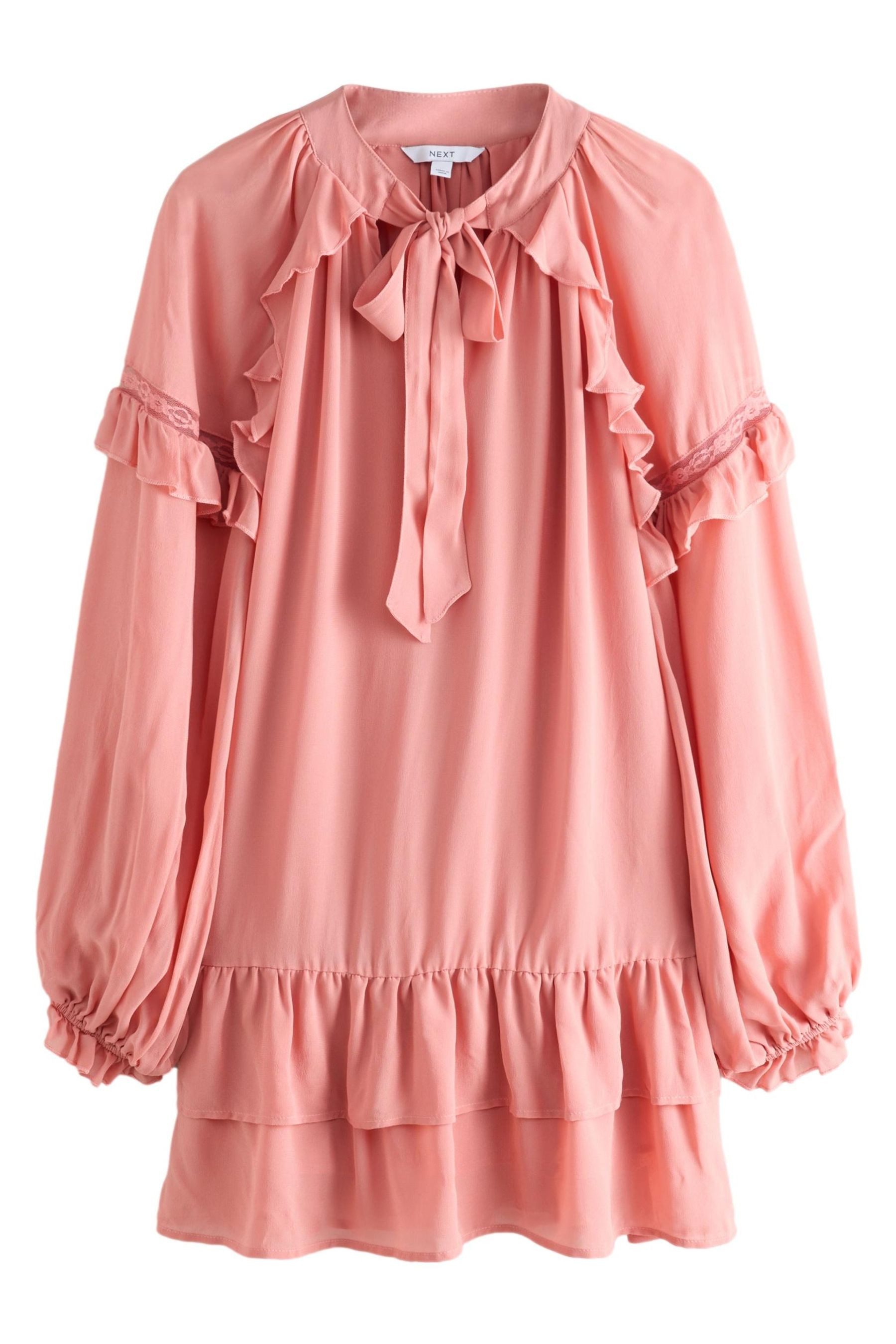 Minikleid Langarm-Minikleid mit Rüschen und Bindedetail