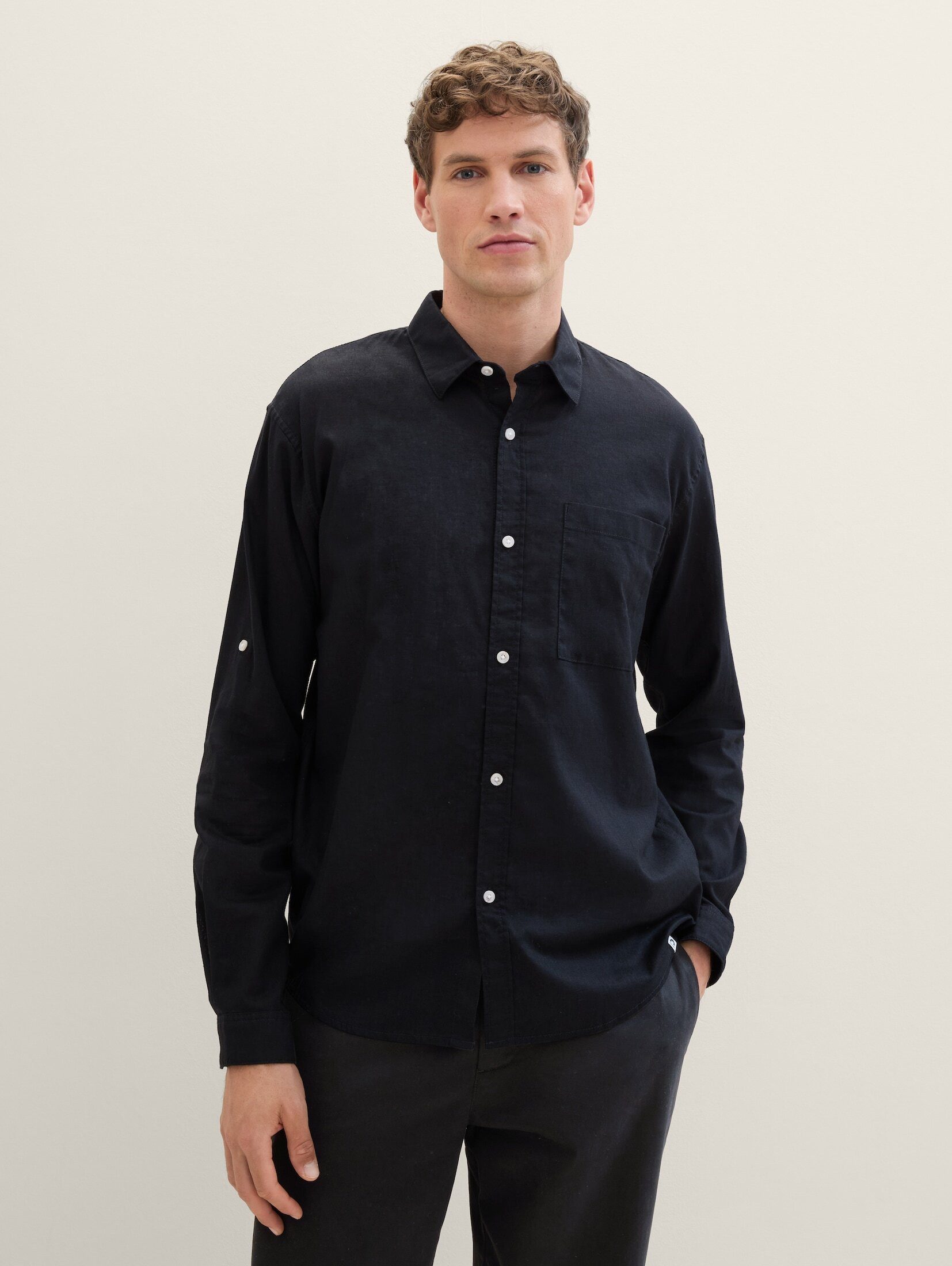 TOM TAILOR Denim Langarmhemd mit Leinen günstig online kaufen