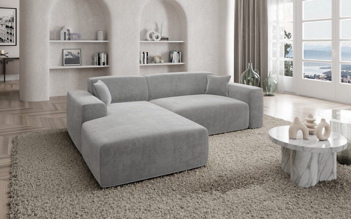 Sofa Dreams Ecksofa Design Samt Stoff Sofa Mallorca L Form kurz Modern Stoffsofa, Loungesofa, Ausrichtung frei wählbar hellgrau84