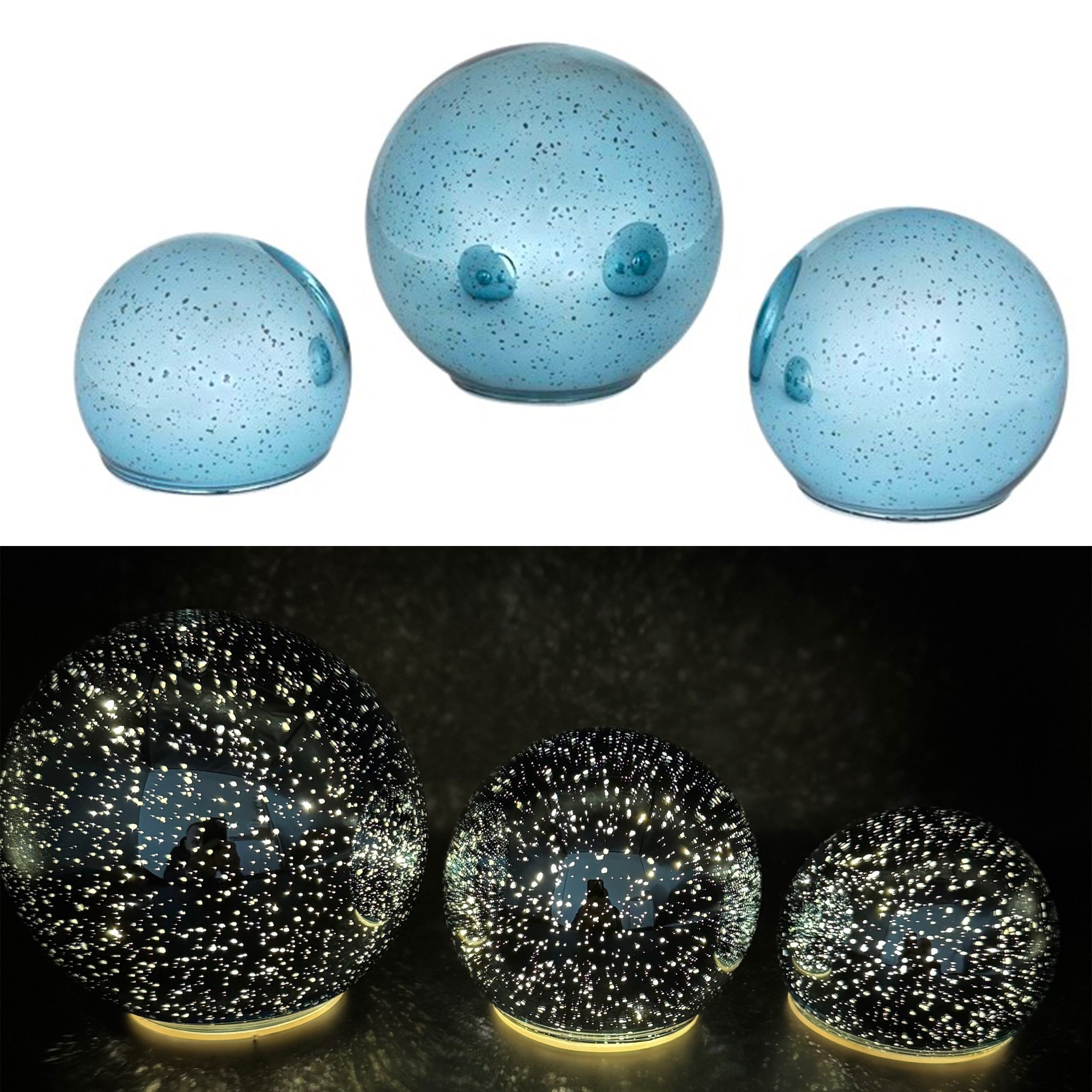 Online-Fuchs LED Dekolicht - 3er Set Glaskugeln mit LED-Lichterkette & Timer - Gartendeko, seichter Funkeleffekt möglich, 35 warmweiße LED´s, für den Innen- und geschützten Außenbereich geeignet