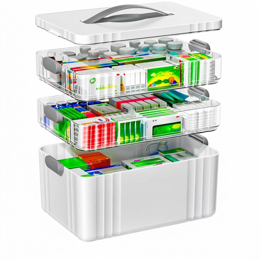 POPOLIC Aufbewahrungsbox Transparente Medikamentenaufbewahrungsbox, dreistufig, tragbar