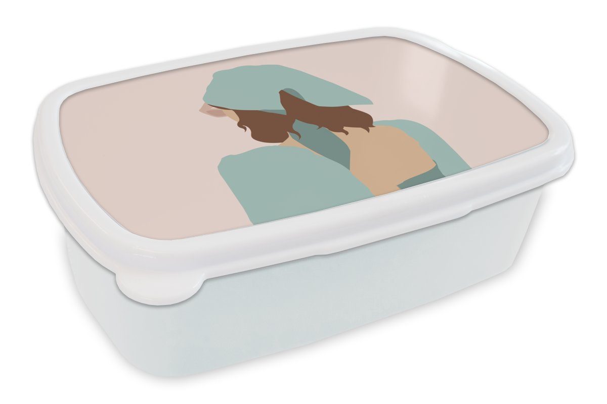 MuchoWow Lunchbox Sommer - Frau - Abstrakt, Kunststoff, (2-tlg), Brotbox für Kinder und Erwachsene, Brotdose, für Jungs und Mädchen weiß