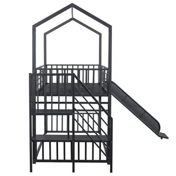 DOPWii Etagenbett 90*200cm Hausbett,Eisenrahmenbett mit Schiebetreppe, Hausmodellierung, stabil und zuverlässig, schwarz