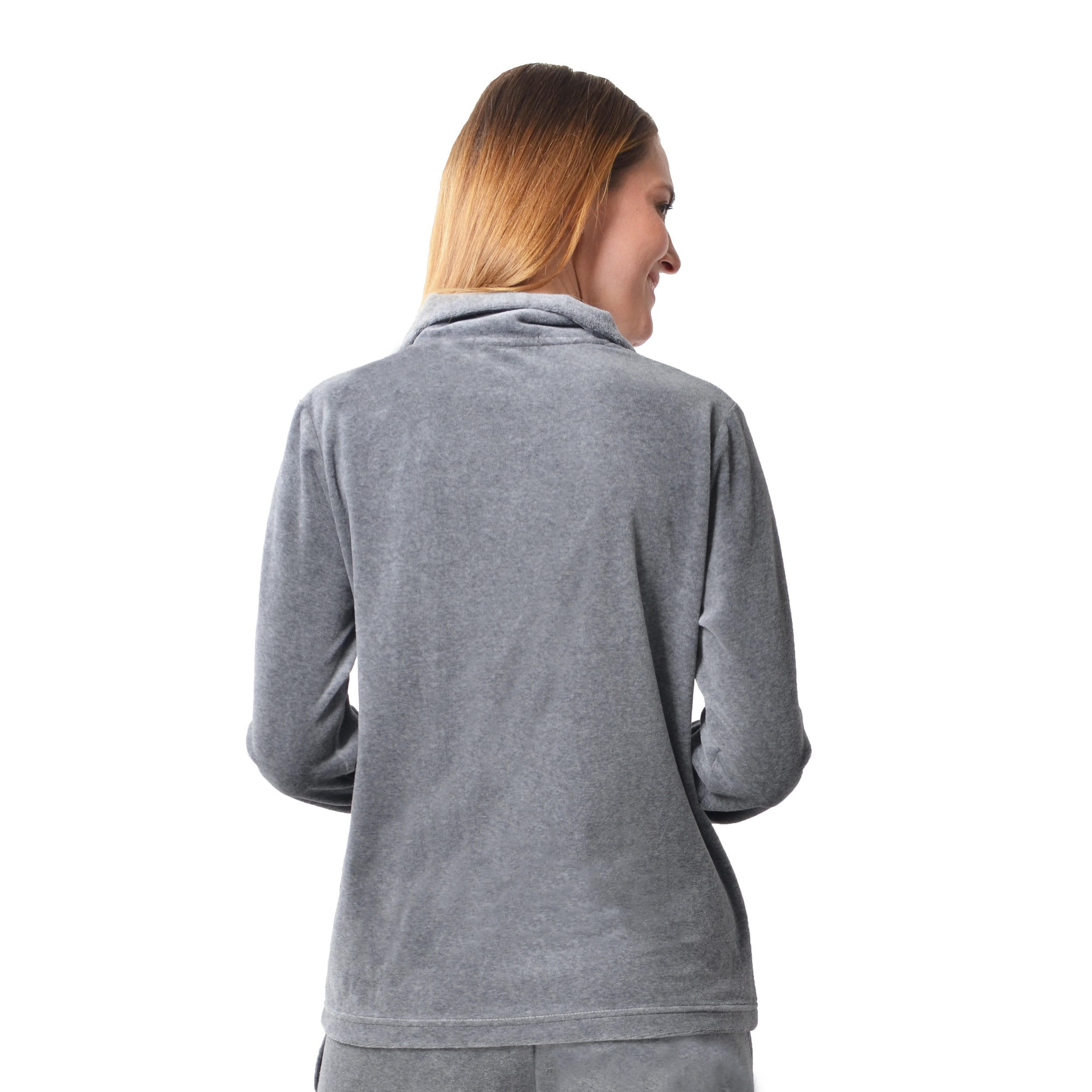 M-Diamant Sweatjacke Eleganten Damen Freizeitjacke Hausjacke Glitzersteinen aus Nicki (Einzeljacke, Einzelartikel) Glitzersteine auf der Brust, samtige Nicki-Struktur