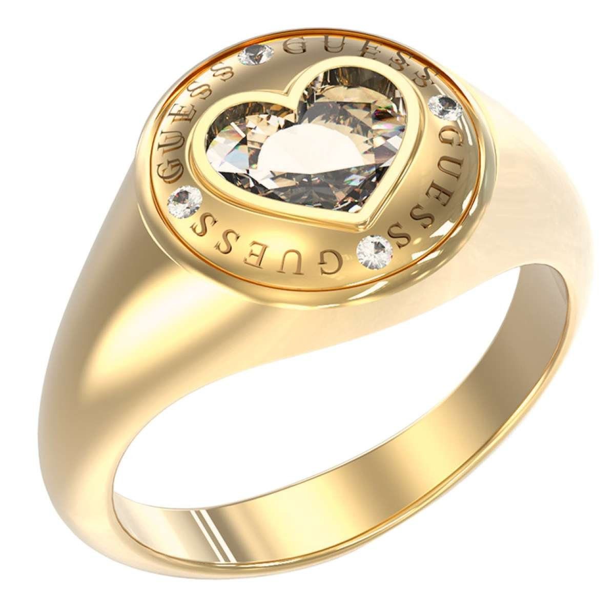 Guess Fingerring Kristall-Herz Goldfarben