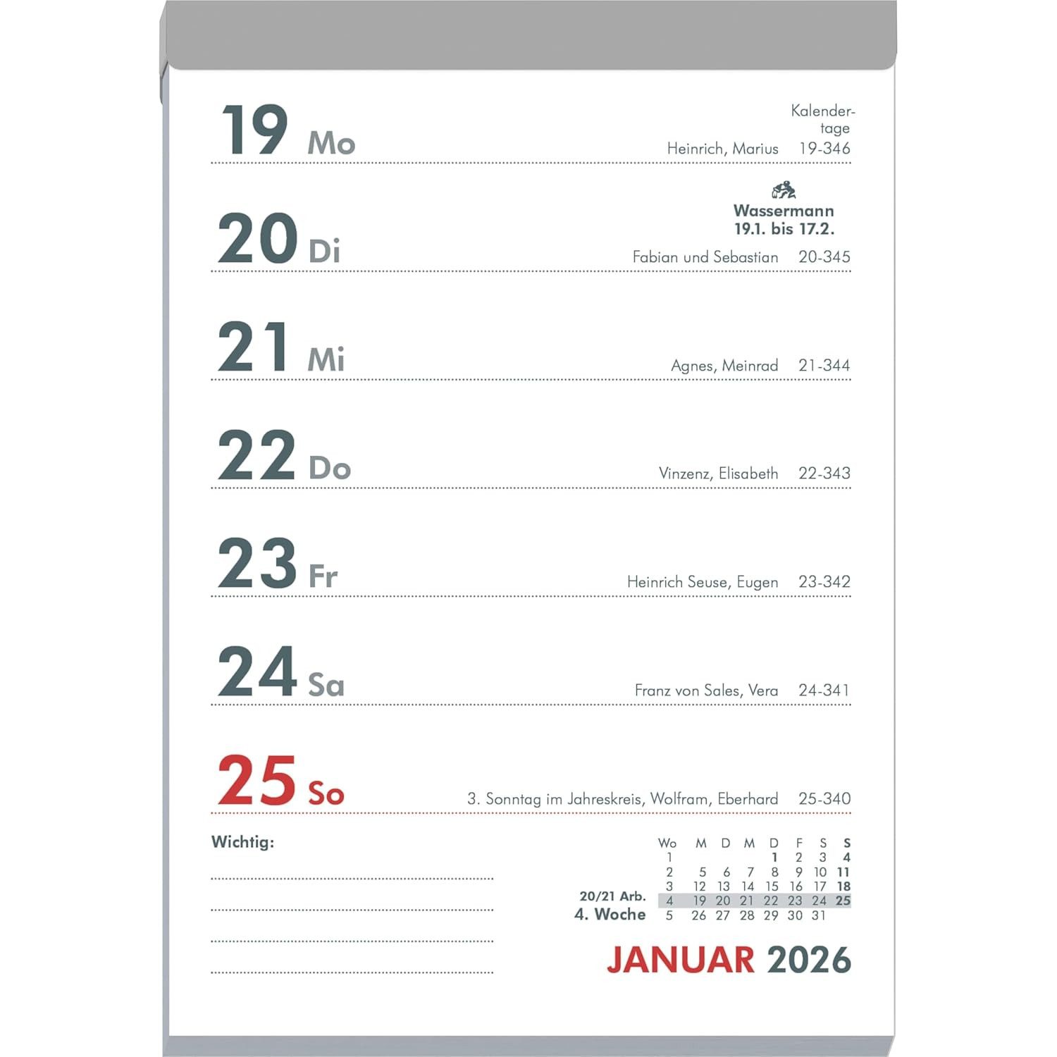 ZETTLER Abreißkalender ZETTLER Wochenabreißkalender 2026 Abreißblock Kalender 10,5x14,6cm