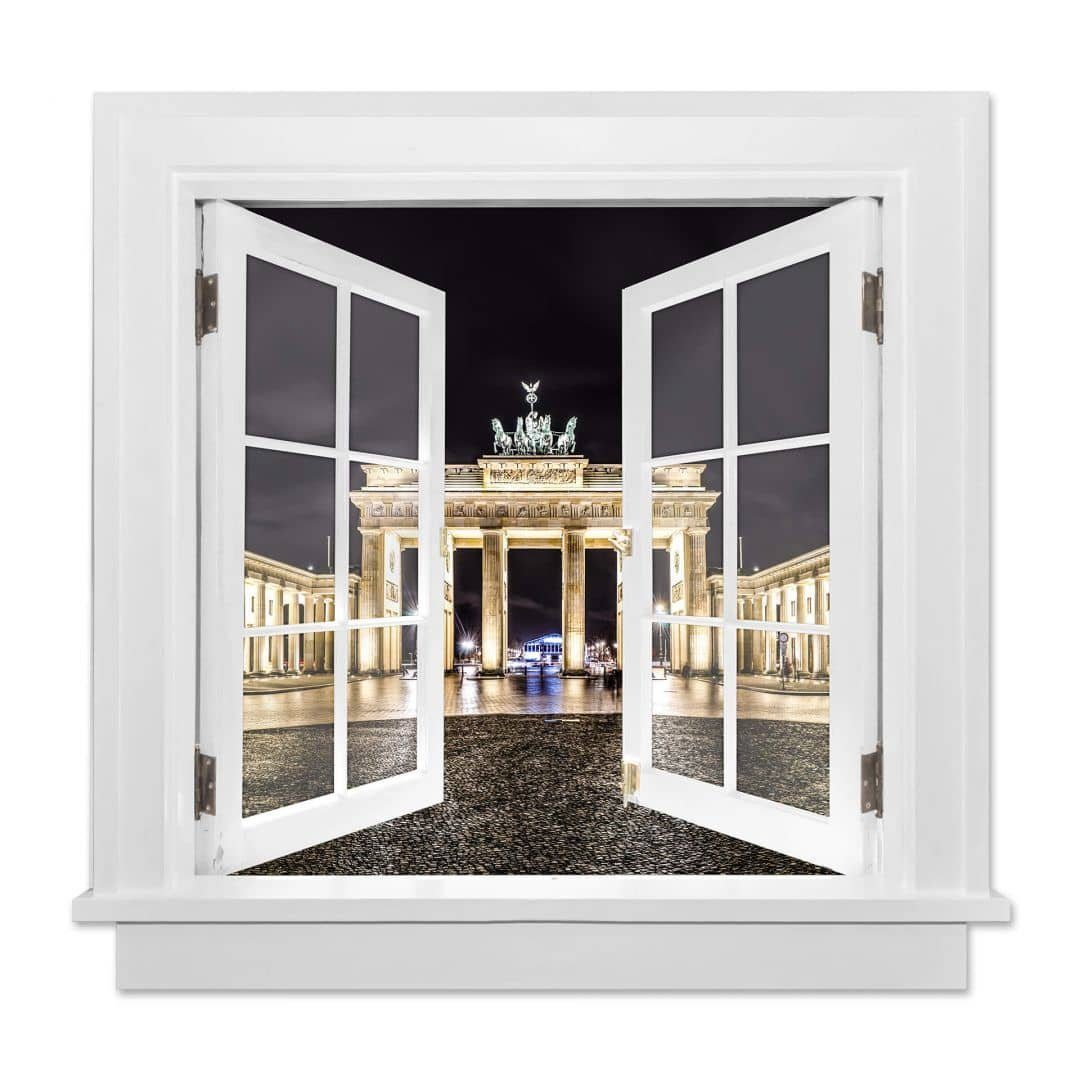 Wandbild Fensterblick Stadt Aufkleber Wall Brandenburger Wandtattoo Urlaub Tor, Wandtattoo Art K&L auf selbstklebend Fenster 3D