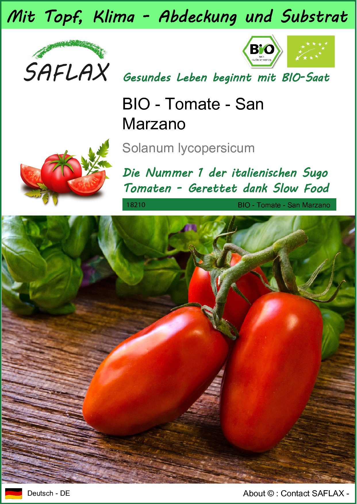 SAFLAX Gemüsesamen SAFLAX - Garden to go - BIO - Tomate - San Marzano
