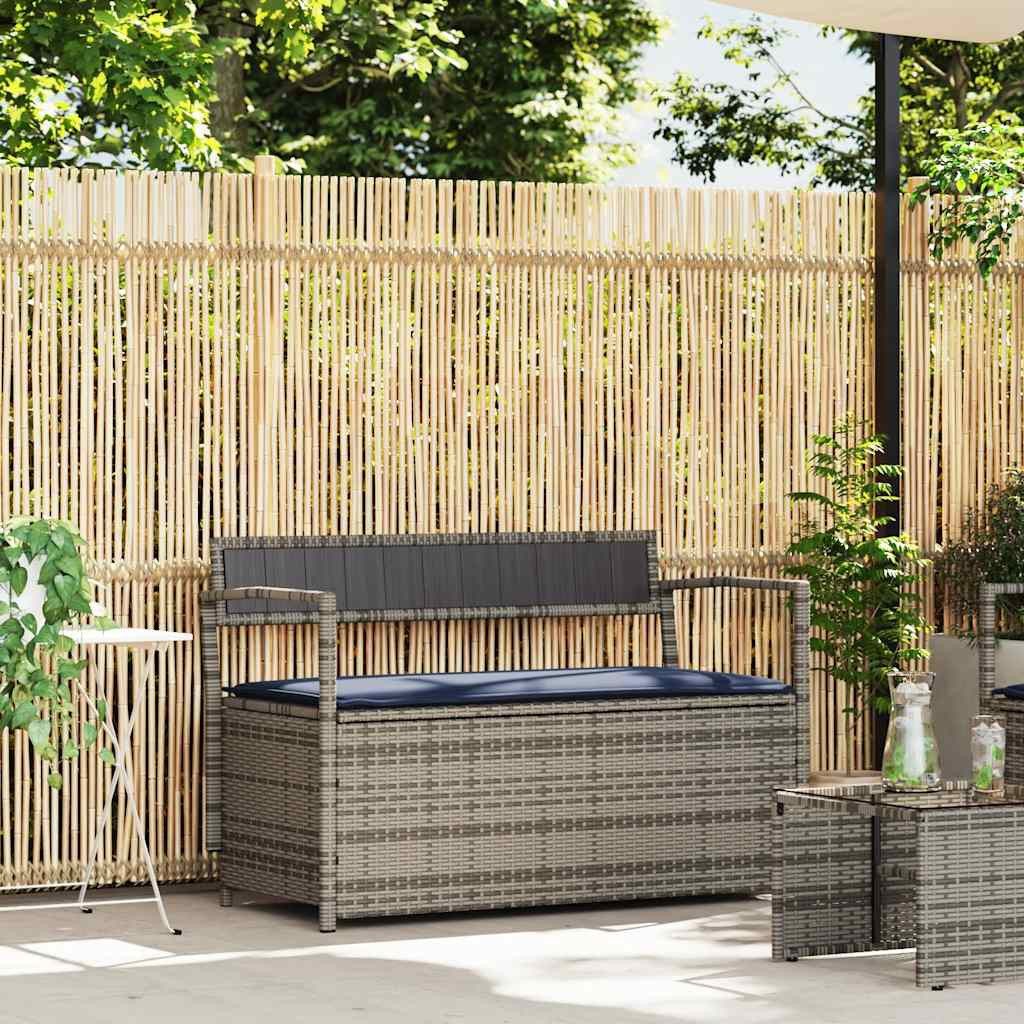 vidaXL Gartenbank Gartenbank mit Stauraum und Kissen Grau Poly Rattan (1-St)