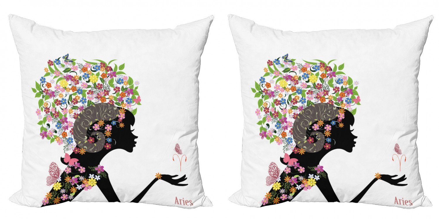 Kissenbezüge Modern Accent Doppelseitiger Digitaldruck, Abakuhaus (2 Stück), Sternzeichen Widder Mädchen mit Blumen