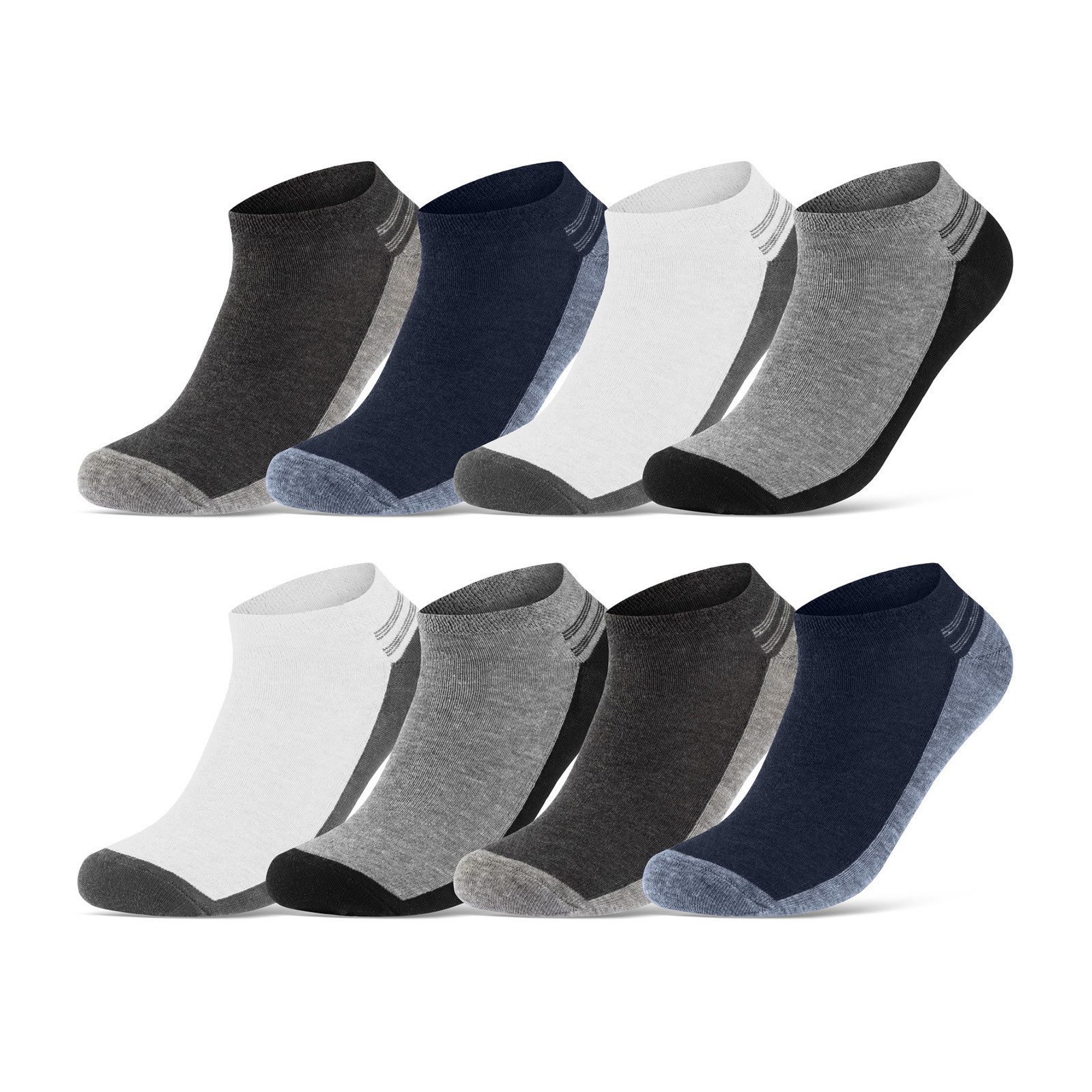 sockenkauf24 Sneakersocken 8, 12 oder 20 Paar Sneaker Socken Herren&Damen (16737, 8-Paar, 47-50) Baumwolle Atmungsaktiv Mehrfarbig WP