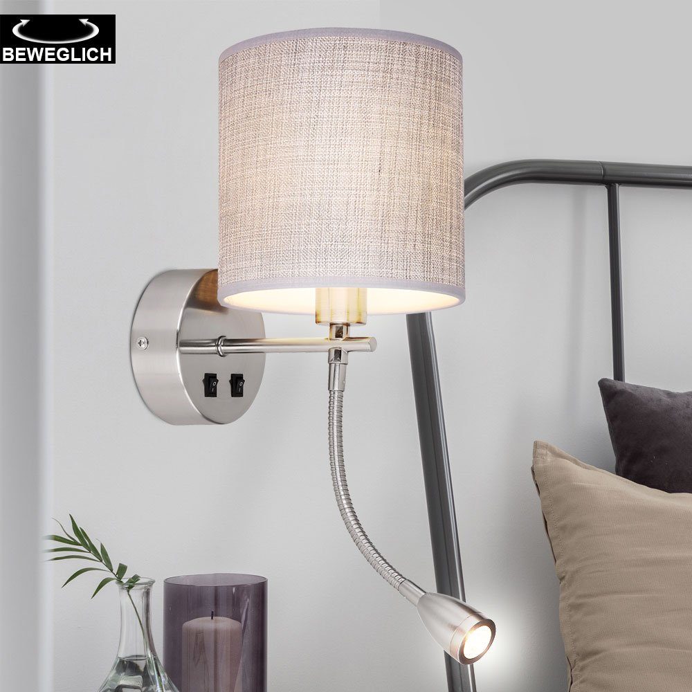 flexibel Wandleuchte, im- LED Lampe Schlaf inklusive, Lese Wand Warmweiß, grau ZImmer Leuchte Leuchtmittel Wohn etc-shop Textil