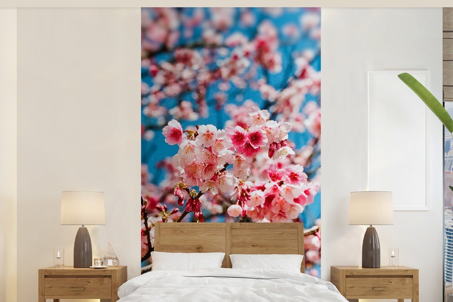 Sakura Fototapete Fototapete (2 Rosa, Schlafzimmer Frühling Matt, MuchoWow St), - für - Wohnzimmer Vliestapete Küche, bedruckt,