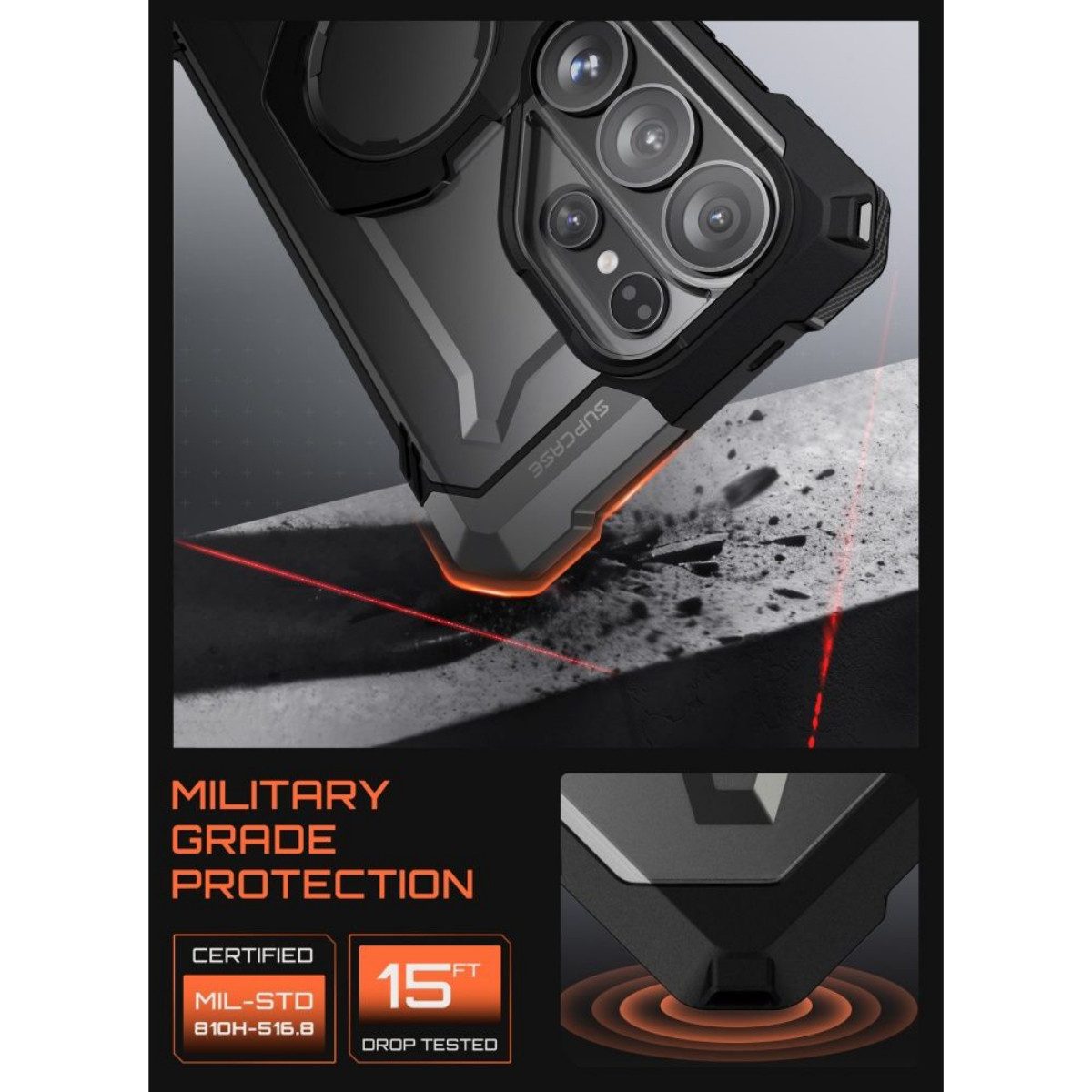 Supcase Handyhülle UB Grip Mag mit Magnetring Hülle für Samsung Galaxy S26 Ultra Schwarz 6,9 Zoll, Der Magnetring klappt als Ständer und Haltegriff aus