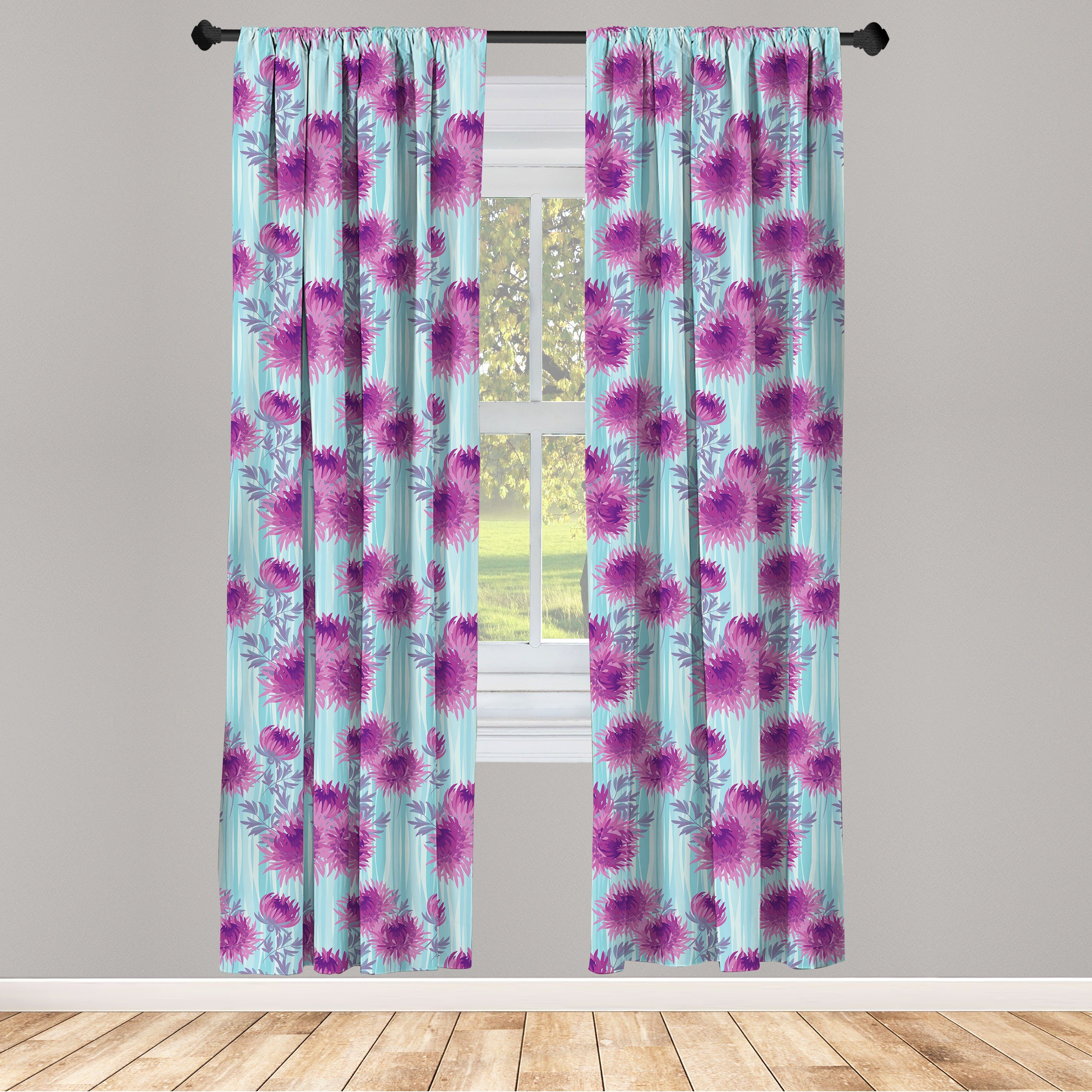 Gardine Vorhang für Wohnzimmer Schlafzimmer Dekor, Abakuhaus, Microfaser, Blumen Frühling Chrysanthemen