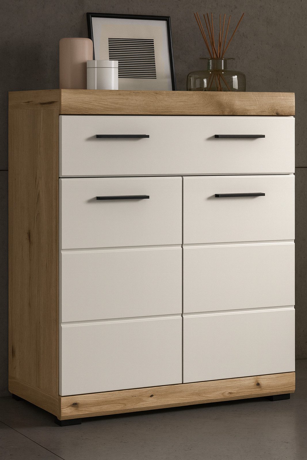 Inn.Furn Badkommode Shawn (Badschrank in Eiche und Sand / Kaschmir, 2-türig, 74 x 88 cm), mit Vollauszug – Bild 5 von 5