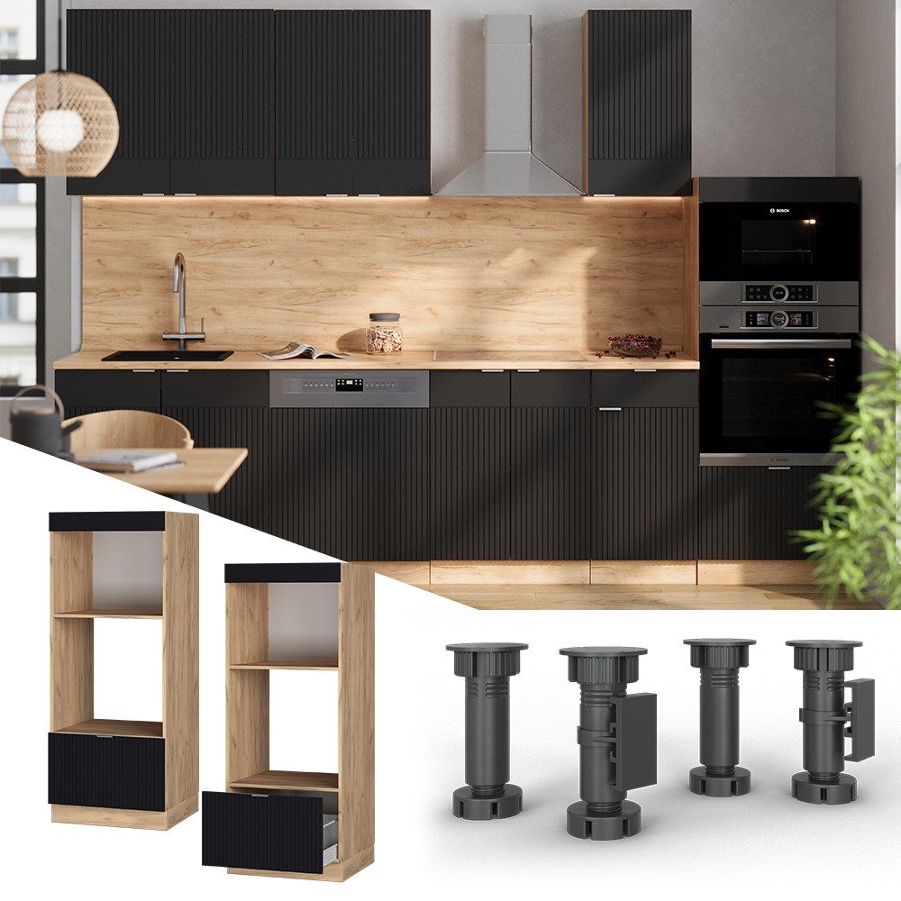 Vicco Mikrowellenumbauschrank Fame-Line, Schwarz gestreift/Goldkraft Eiche, günstig online kaufen