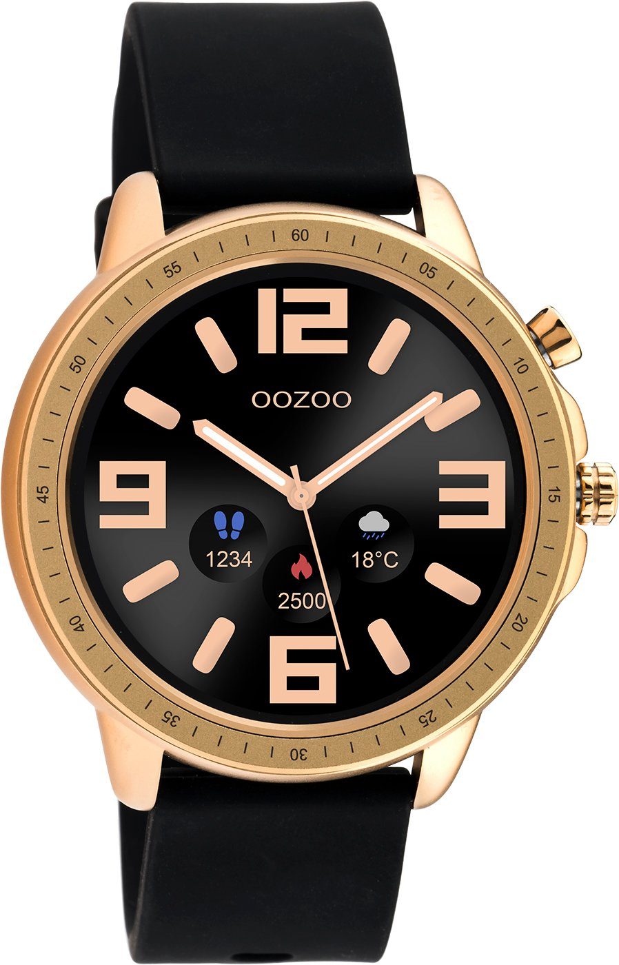 Rosé Silikonband Smartwatch Q00303 Armbanduhr Schwarz 45 mm OOZOO