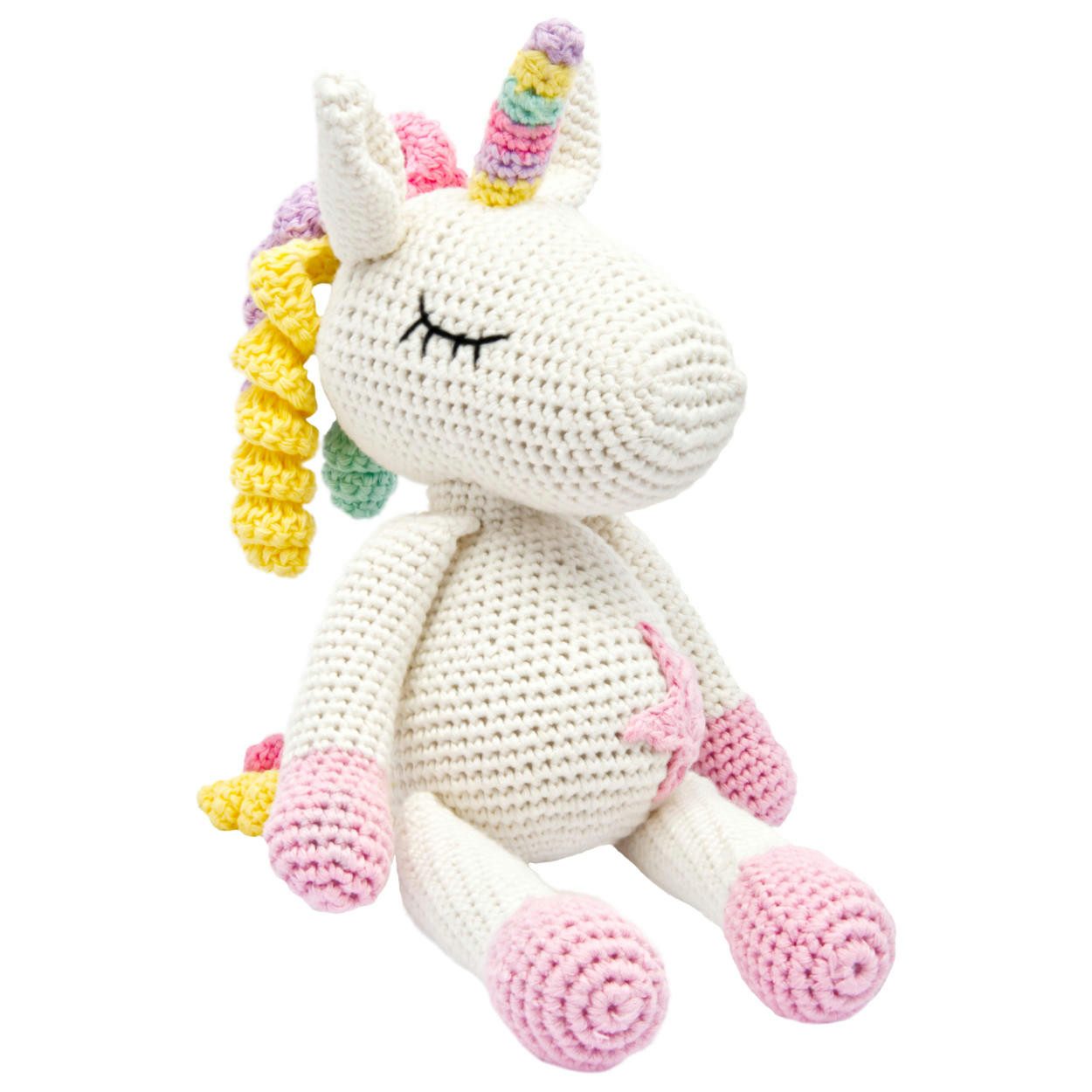 miniHeld Babypuppe Handgestrickter Einhorn "Glücksbringer" Spielzeug aus Baumwolle 28cm