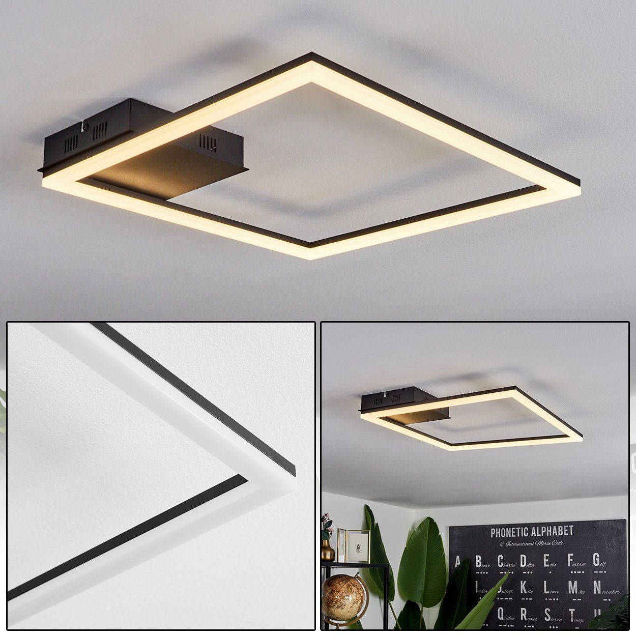 hofstein Deckenleuchte »Cancellara« moderne Deckenlampe aus Metall/Kunststoff in Schwarz/Weiß, 3000 Kelvin, eckige Leuchte im schlichten Design, 1470 Lumen, 1xLED 18 Watt