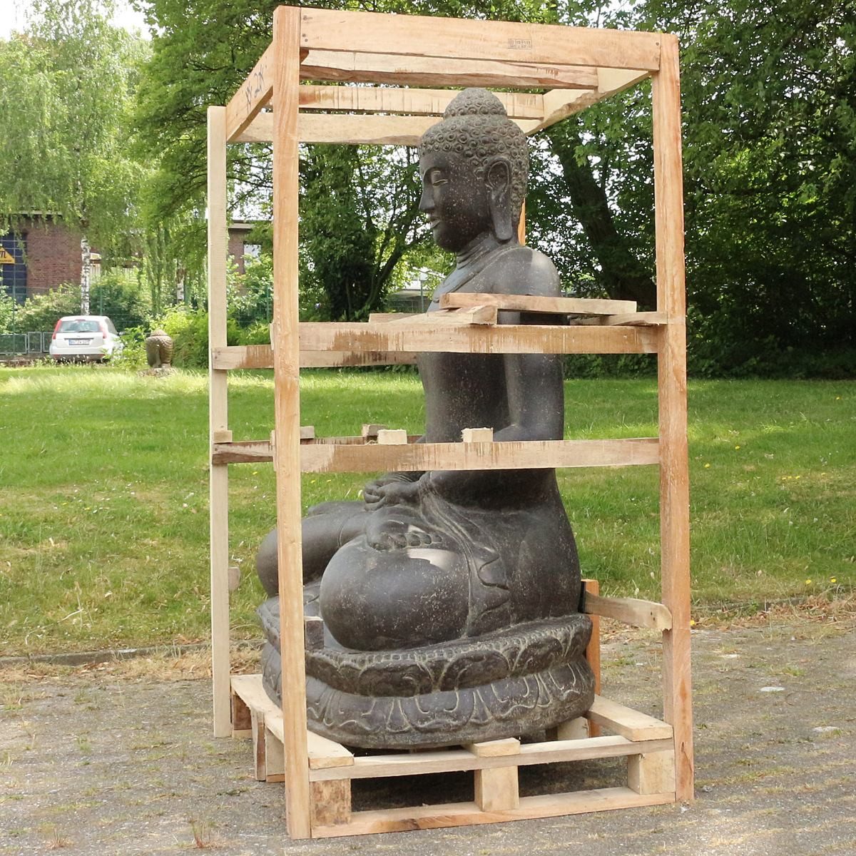Oriental Galerie Dekofigur XXL Buddha Figur Gartenfigur aus Lavastein Sitzend 150 cm Meditation (1 St)