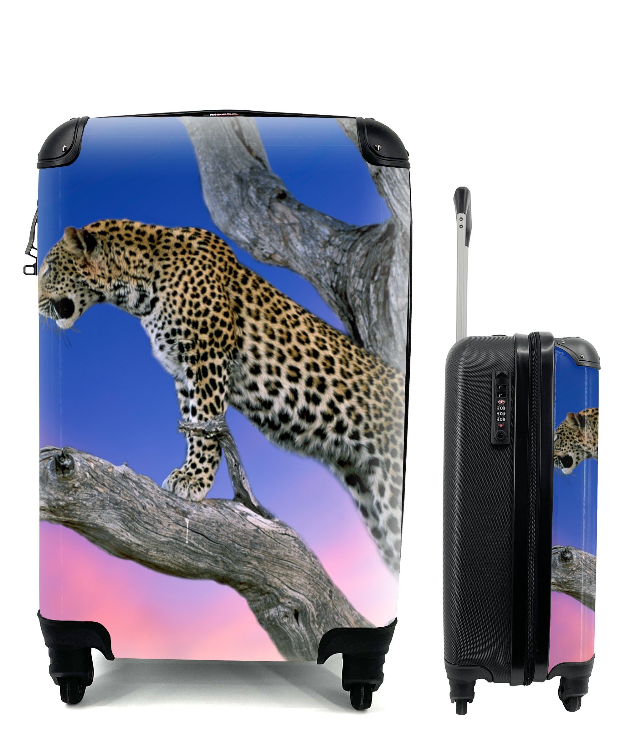 MuchoWow Handgepäckkoffer Leopard - Baum Handgepäck Rollen, - Reisekoffer Trolley, für mit 4 Ferien, Zweig, Reisetasche rollen