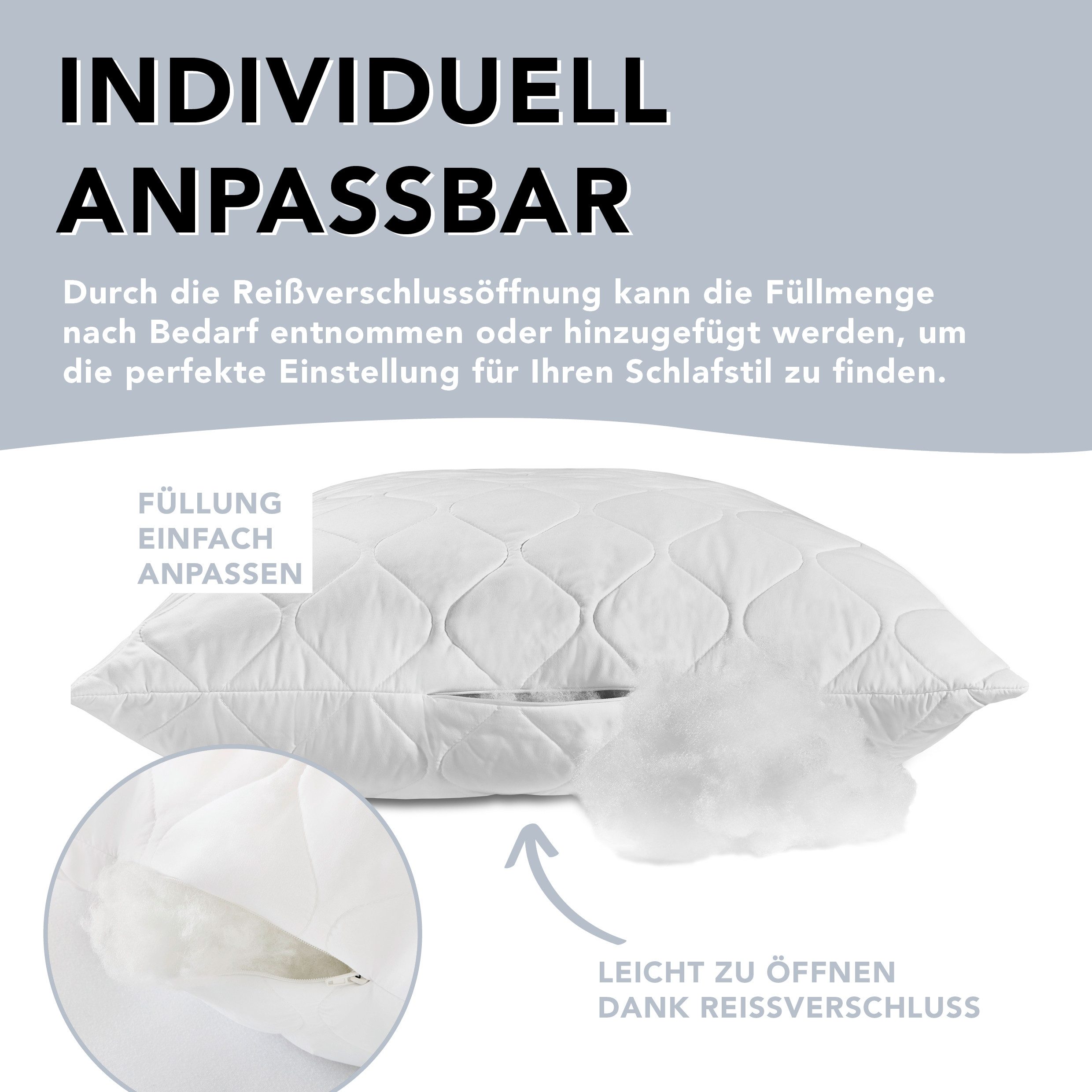 XDREAM Kopfkissen Aloe Vera Kissen, hautfreundlich, temperaturausgleichend, atmungsaktiv, Füllung: Faserbällchen aus 100% Polyester, Bezug: Microfaser mit Aloe  – Bild 3 von 5