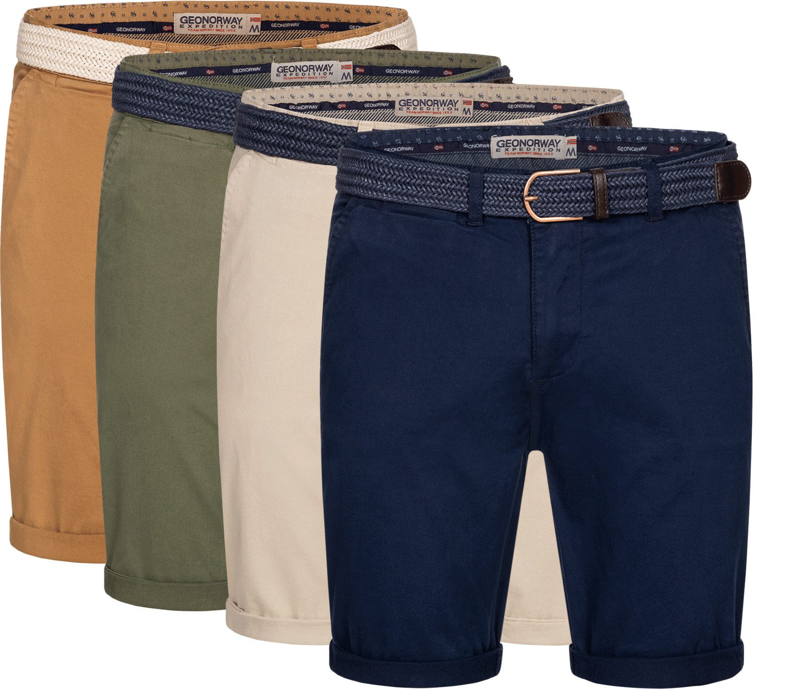 Geographical Norway Bermudas Chino Shorts kurze Hose Bermuda Knielang Stoff bequem mit Gürtel short – Bild 4 von 5