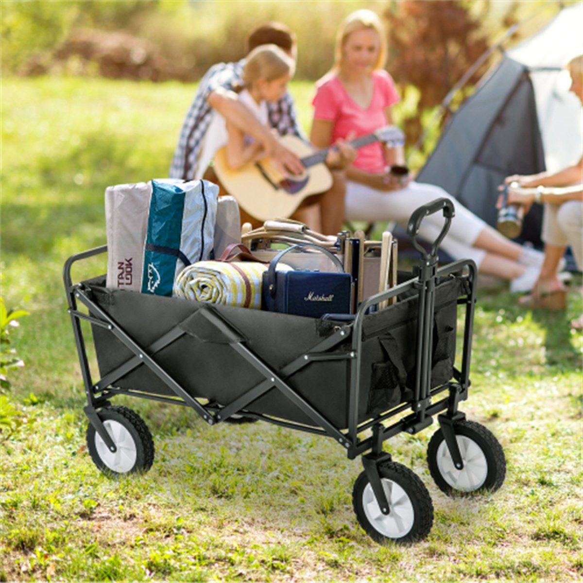 XDeer Bollerwagen klappbarer Handwagen,Gartenwagen,Transportwagen,Strandwagen, Getränkehalter aus Mesh,verstellbare Griffe, Stofftasche